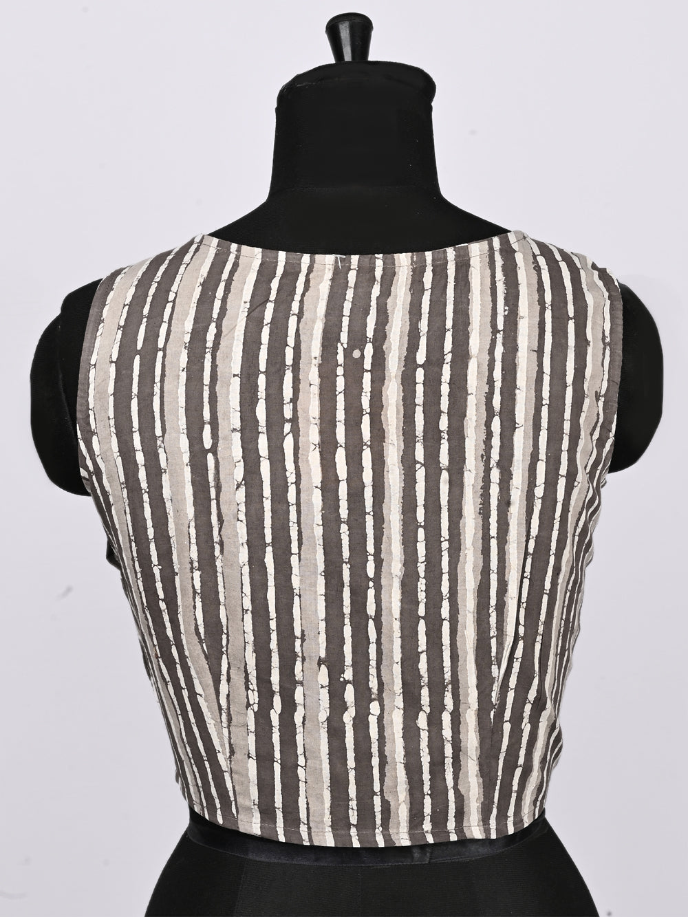 Daboo Grey Silli Stripes Sleeveless Hand Block Printed Cotton Blouse