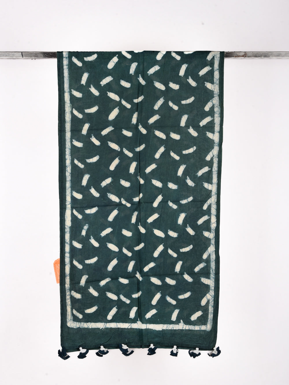 Green Dabu Abstract Brush Cotton Voile Block Printed Stole