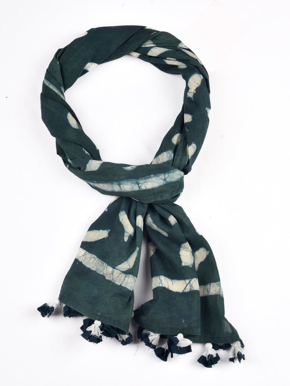 Green Dabu Abstract Brush Cotton Voile Block Printed Stole