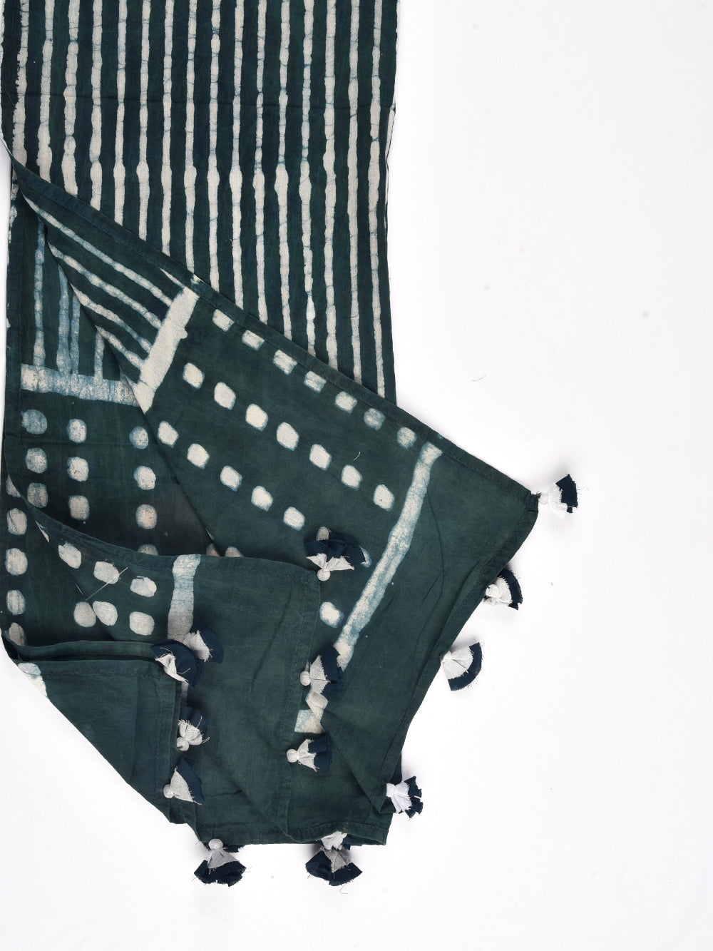 Green Dabu Striped Chowk Cotton Voile Block Printed Stole