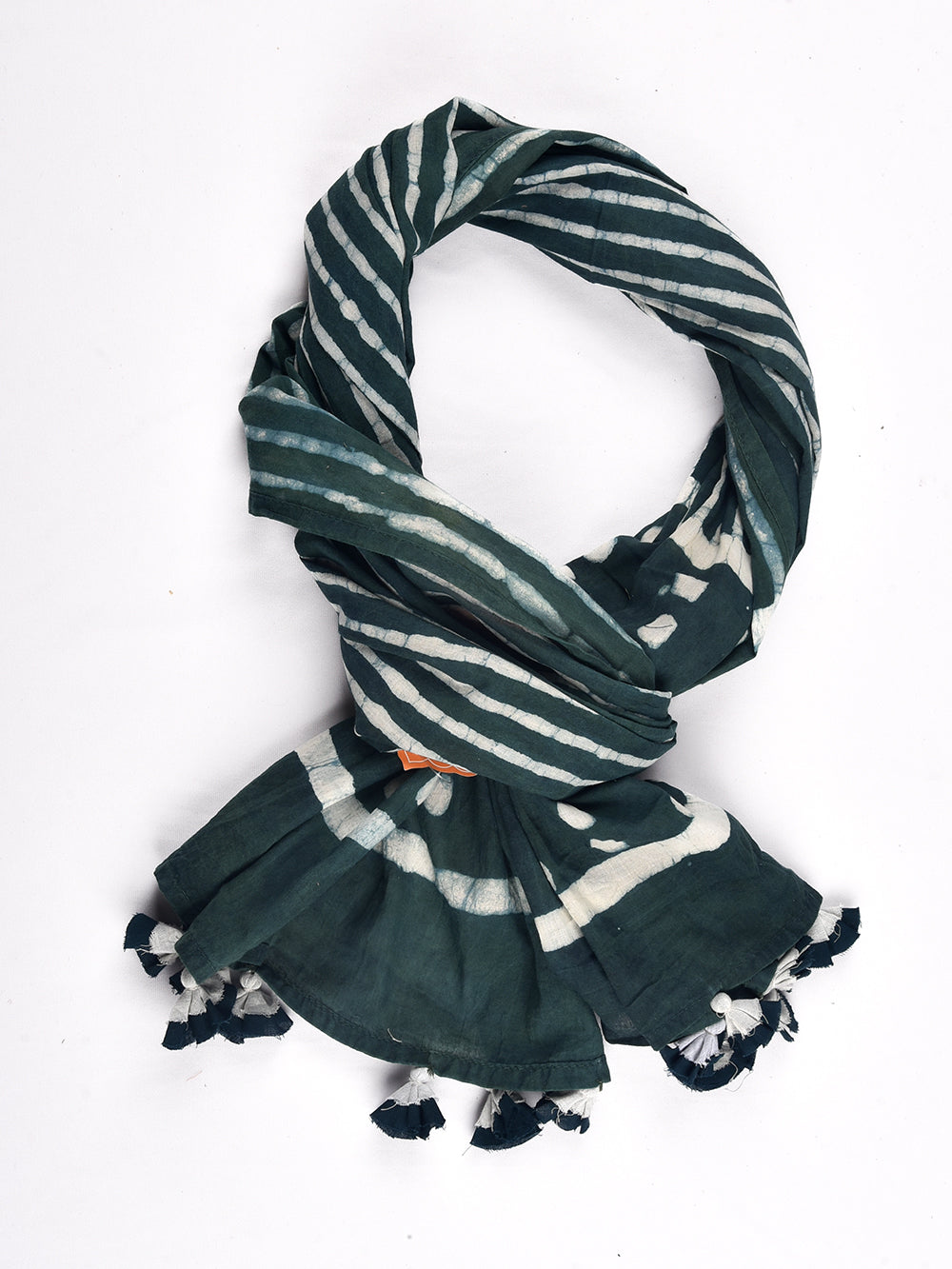 Green Dabu Striped Chowk Cotton Voile Block Printed Stole