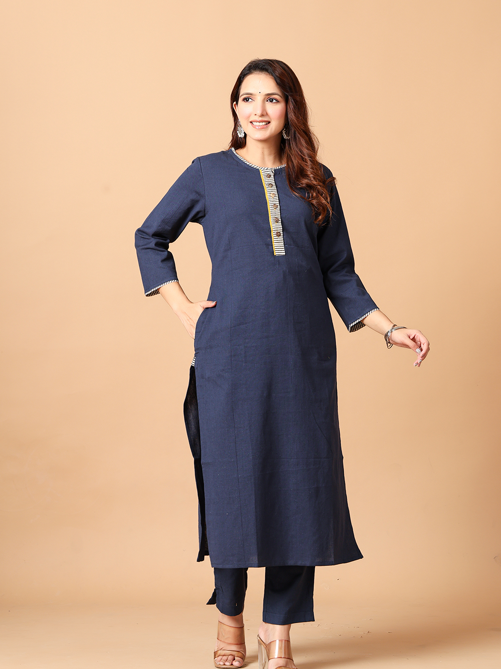 Midnight Blue Cotton flax Rozaana Kurta
