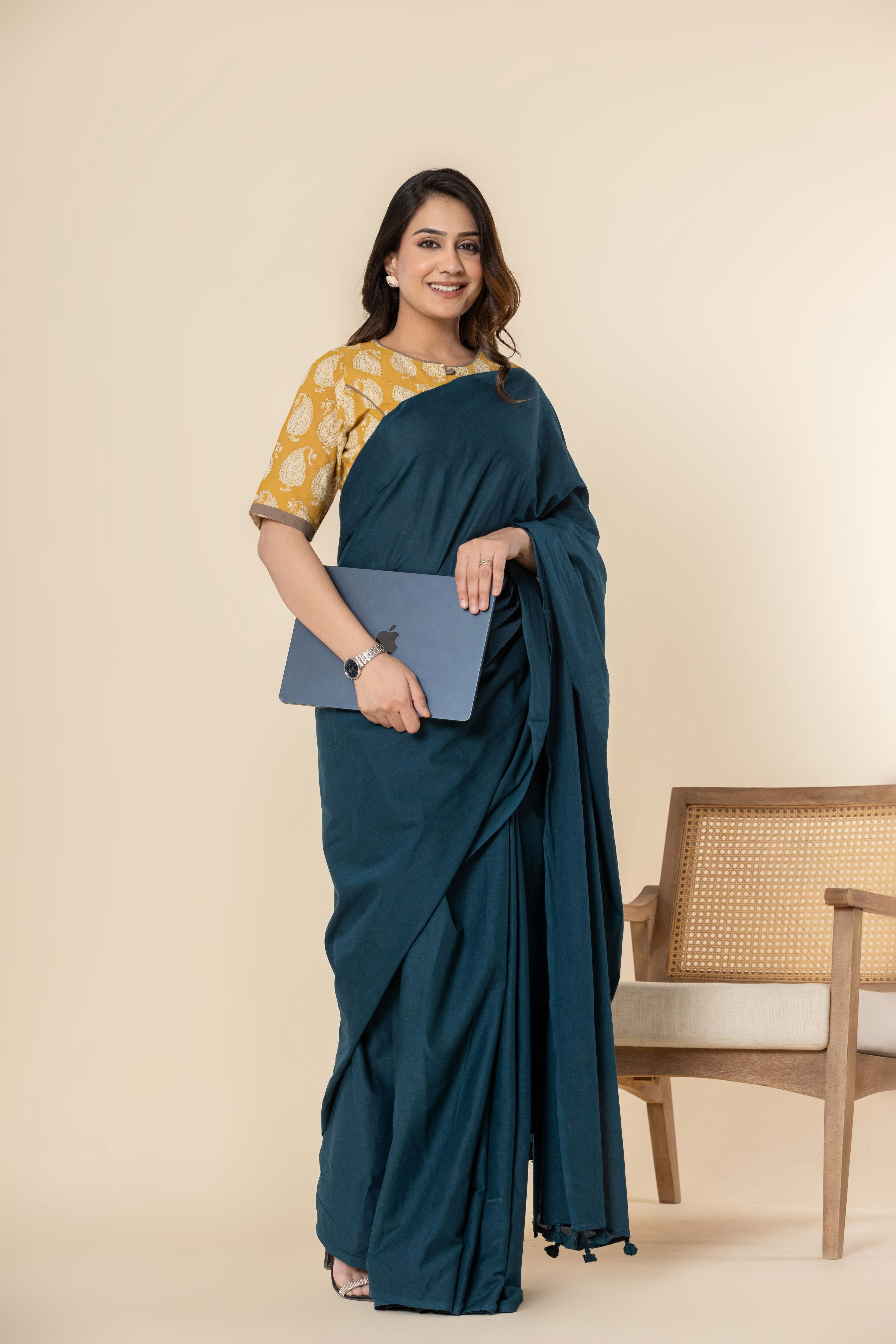 Night-time Blue Plain Dyed Mul Mul Cotton Saree with Tassels (without Blouse)