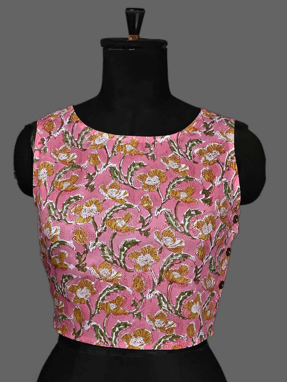 Gulabi Nagari Hand Block Printed Sleeveless Printed Cotton Blouse