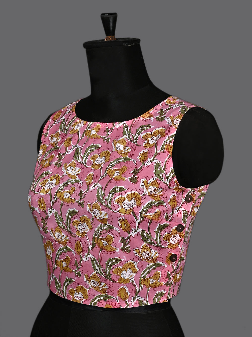 Gulabi Nagari Hand Block Printed Sleeveless Printed Cotton Blouse