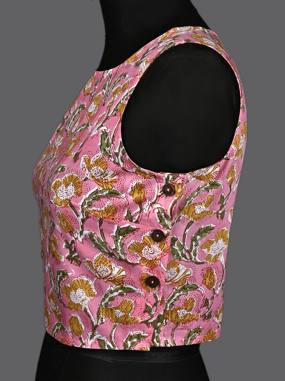 Gulabi Nagari Hand Block Printed Sleeveless Printed Cotton Blouse