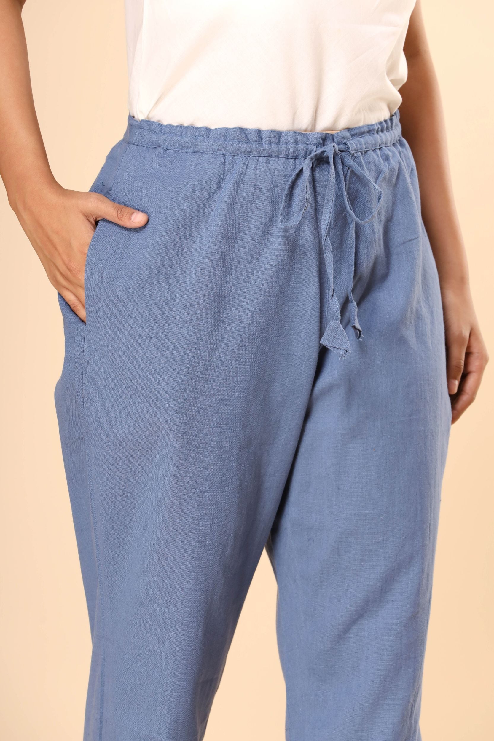 Rustic Blue Cotton Flex Straight Zipper Pants