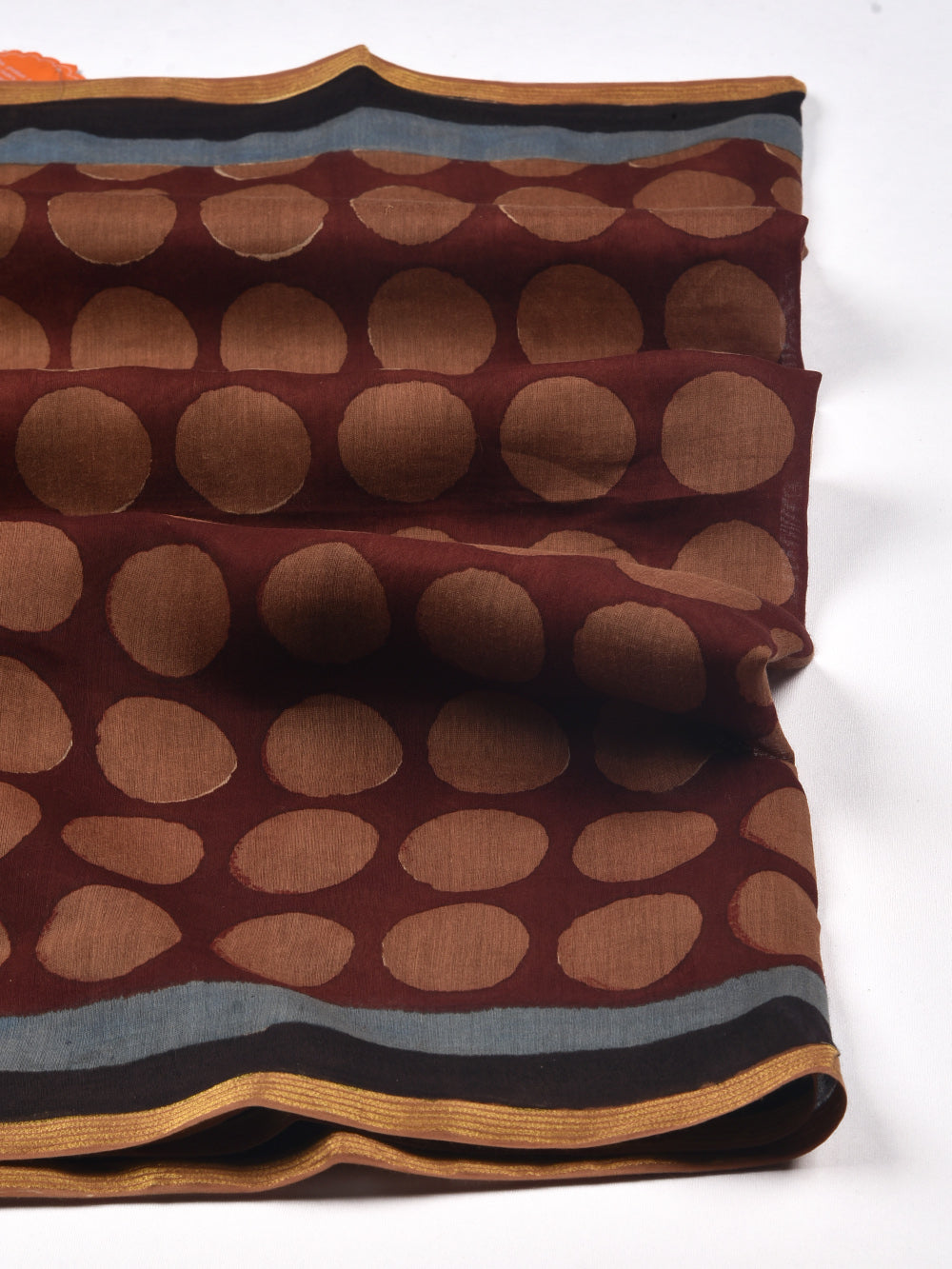 Brown Dots Hand Block Printed Silk Cotton Chanderi Dupatta