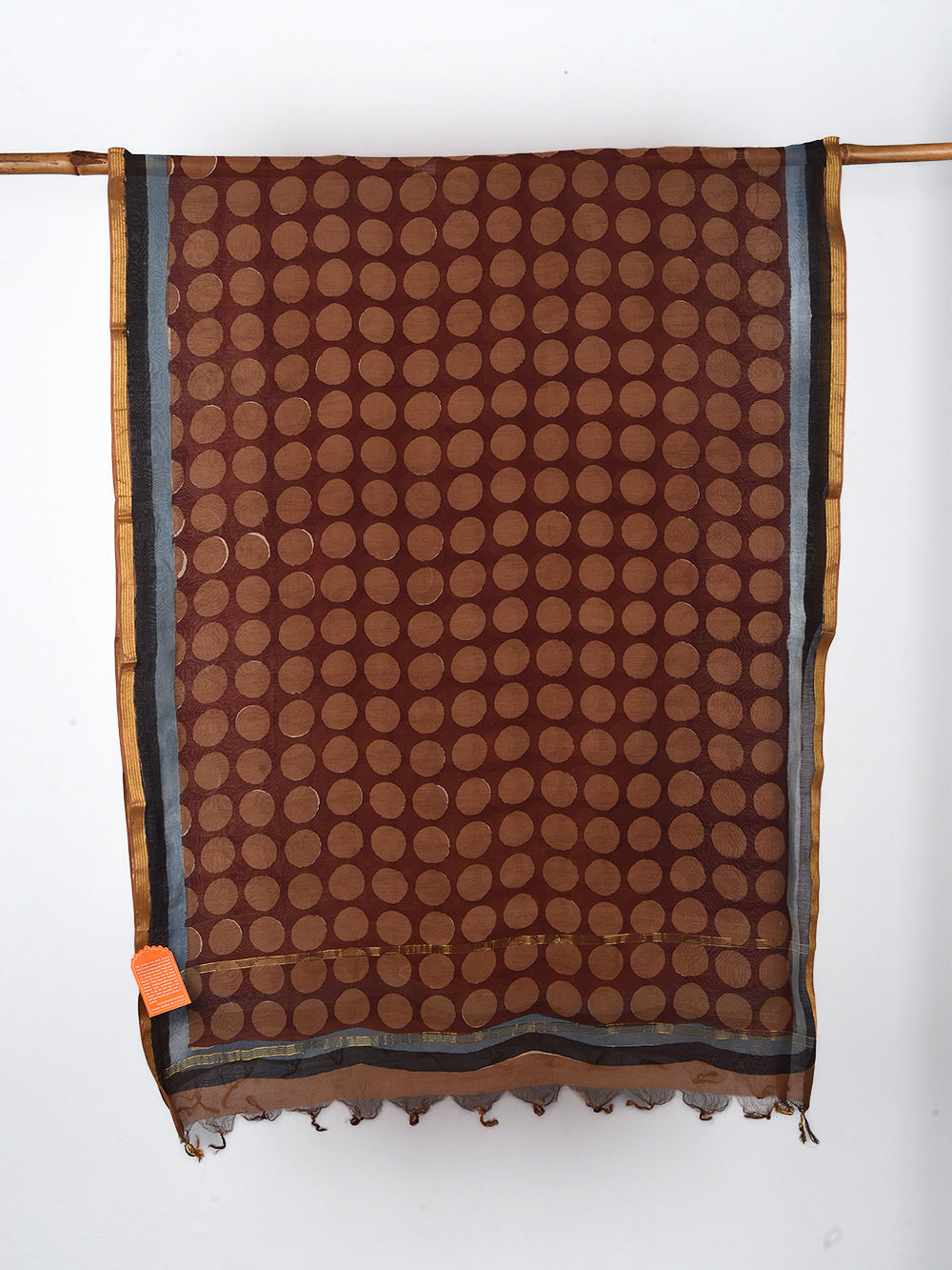 Brown Dots Hand Block Printed Silk Cotton Chanderi Dupatta