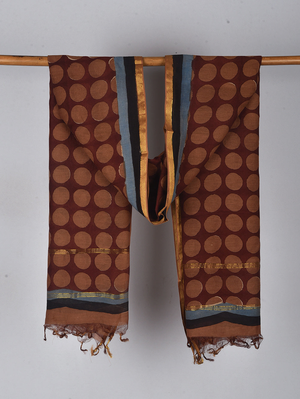 Brown Dots Hand Block Printed Silk Cotton Chanderi Dupatta