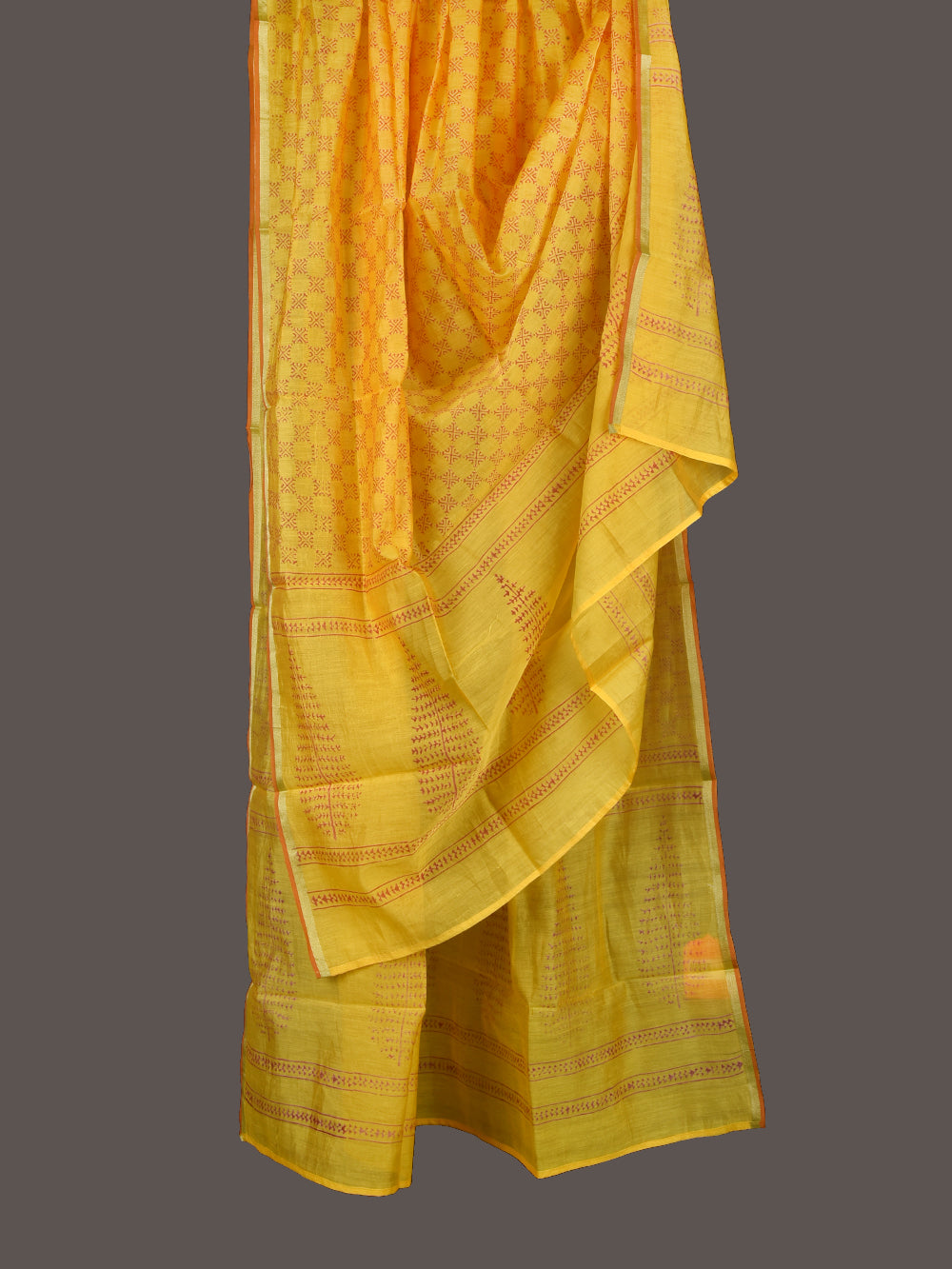 Yellow Checkers Hand Block Printed Mono Chanderi Dupatta