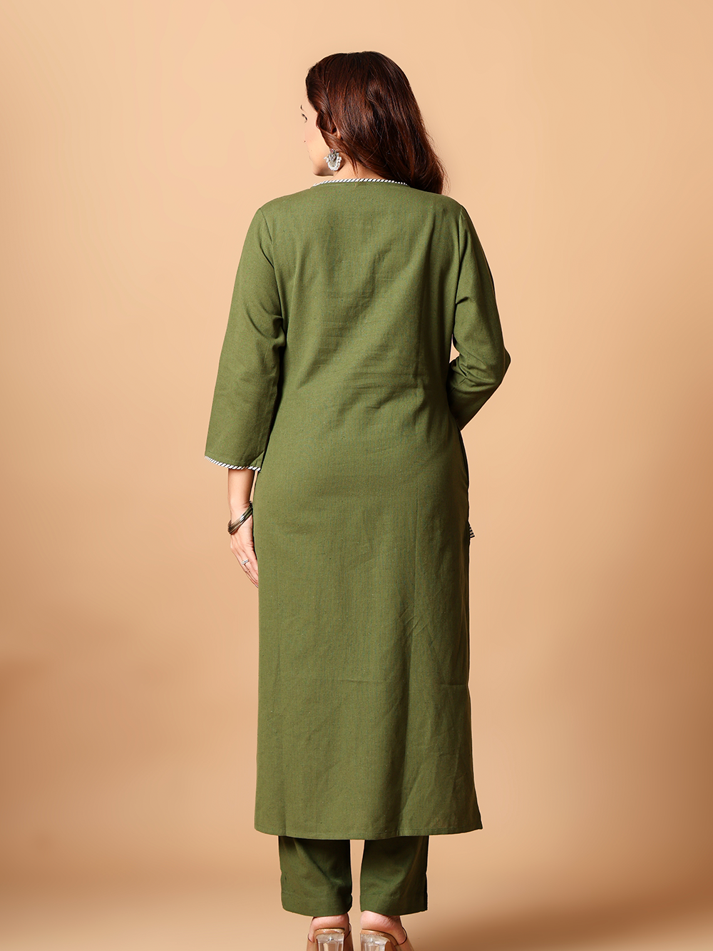 Henna Green Cotton flax Rozaana Kurta