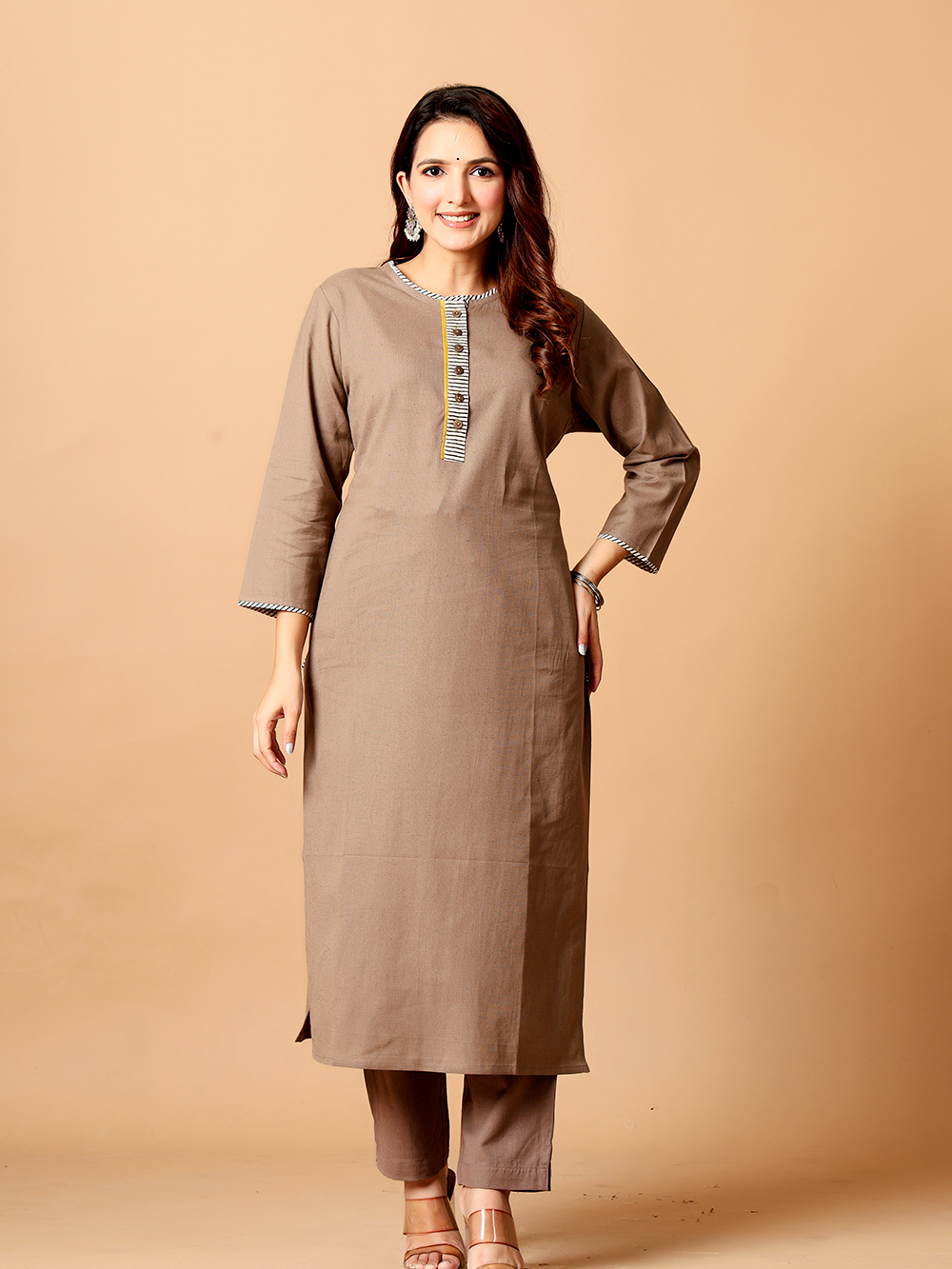 Brownish Grey Cotton flax Rozaana Kurta