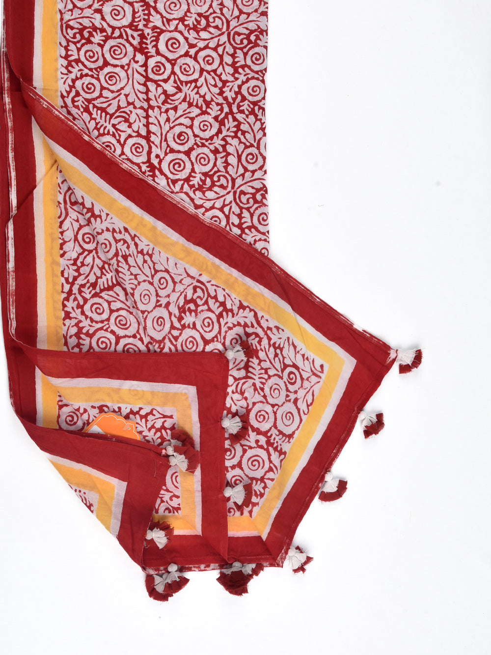 Red Sanganeri Roses Cotton Voile Block Printed Stole