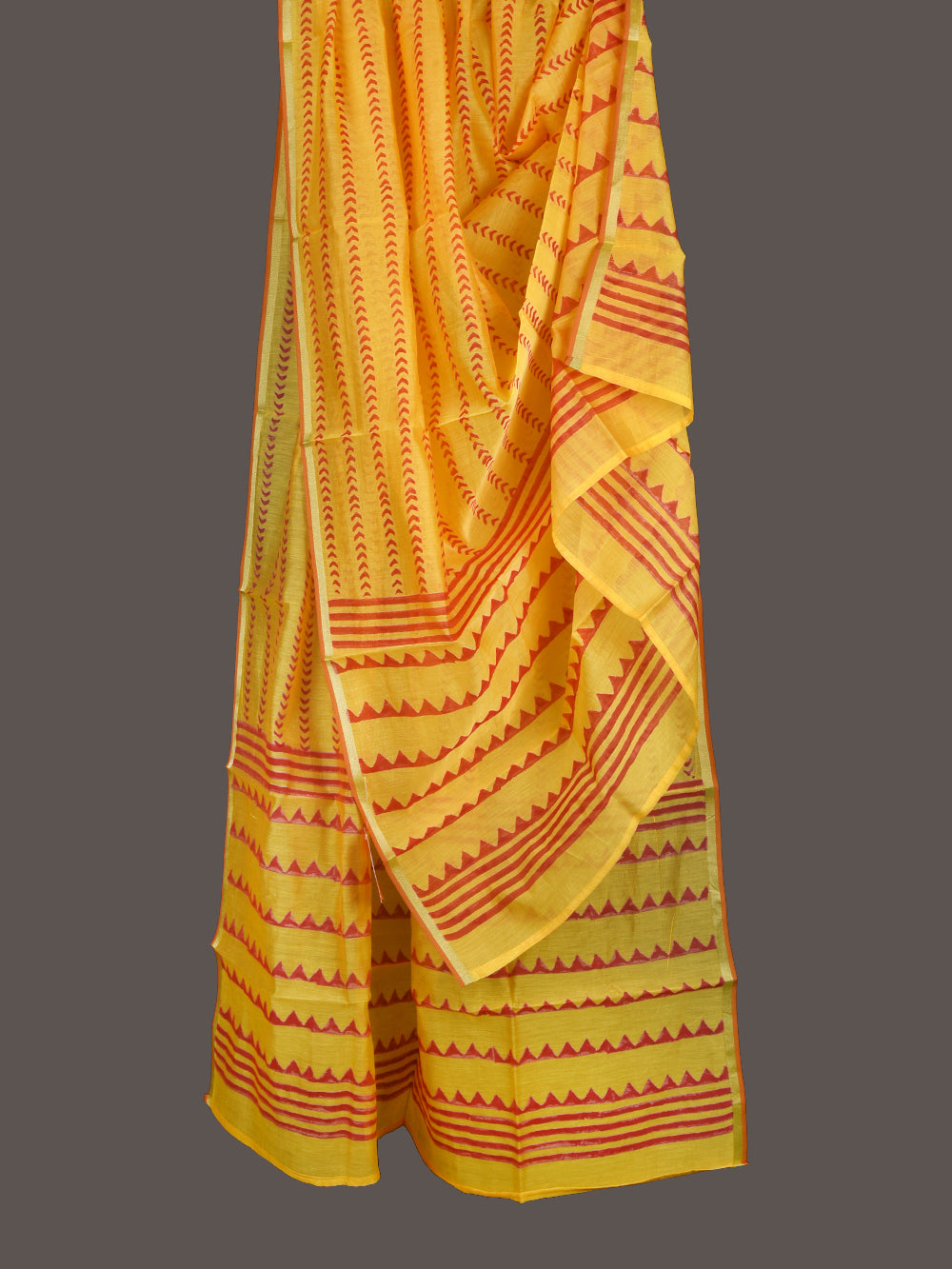 Yellow Teer Ban Hand Block Printed Mono Chanderi Dupatta