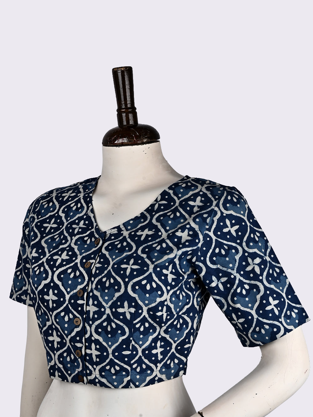 Indigo Blue Jharokha V-neck Hand Block Printed Cotton Blouse