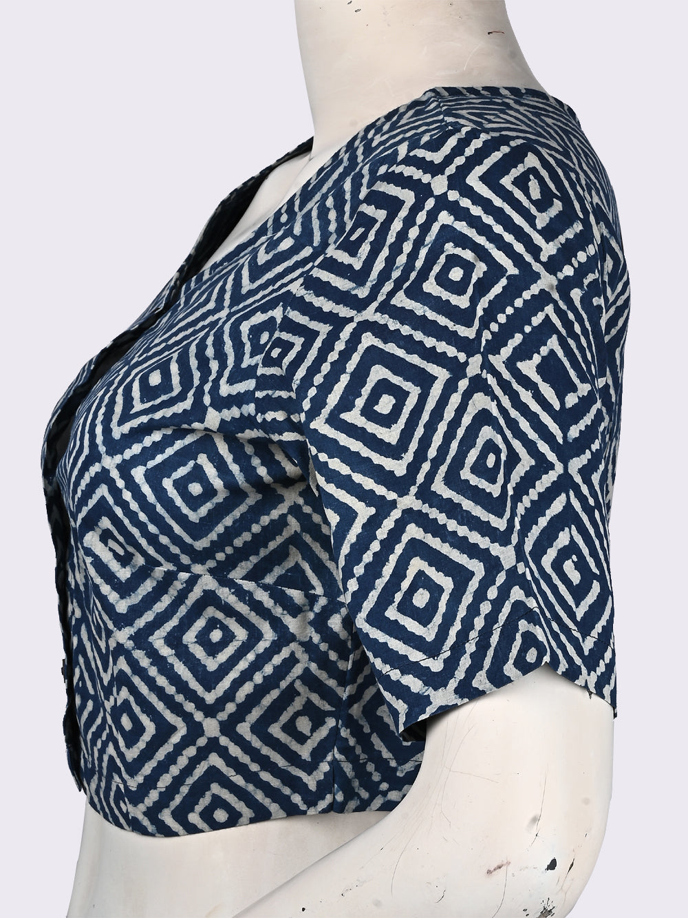 Daboo Indigo Chaukor V-neck Hand Block Printed Cotton Blouse