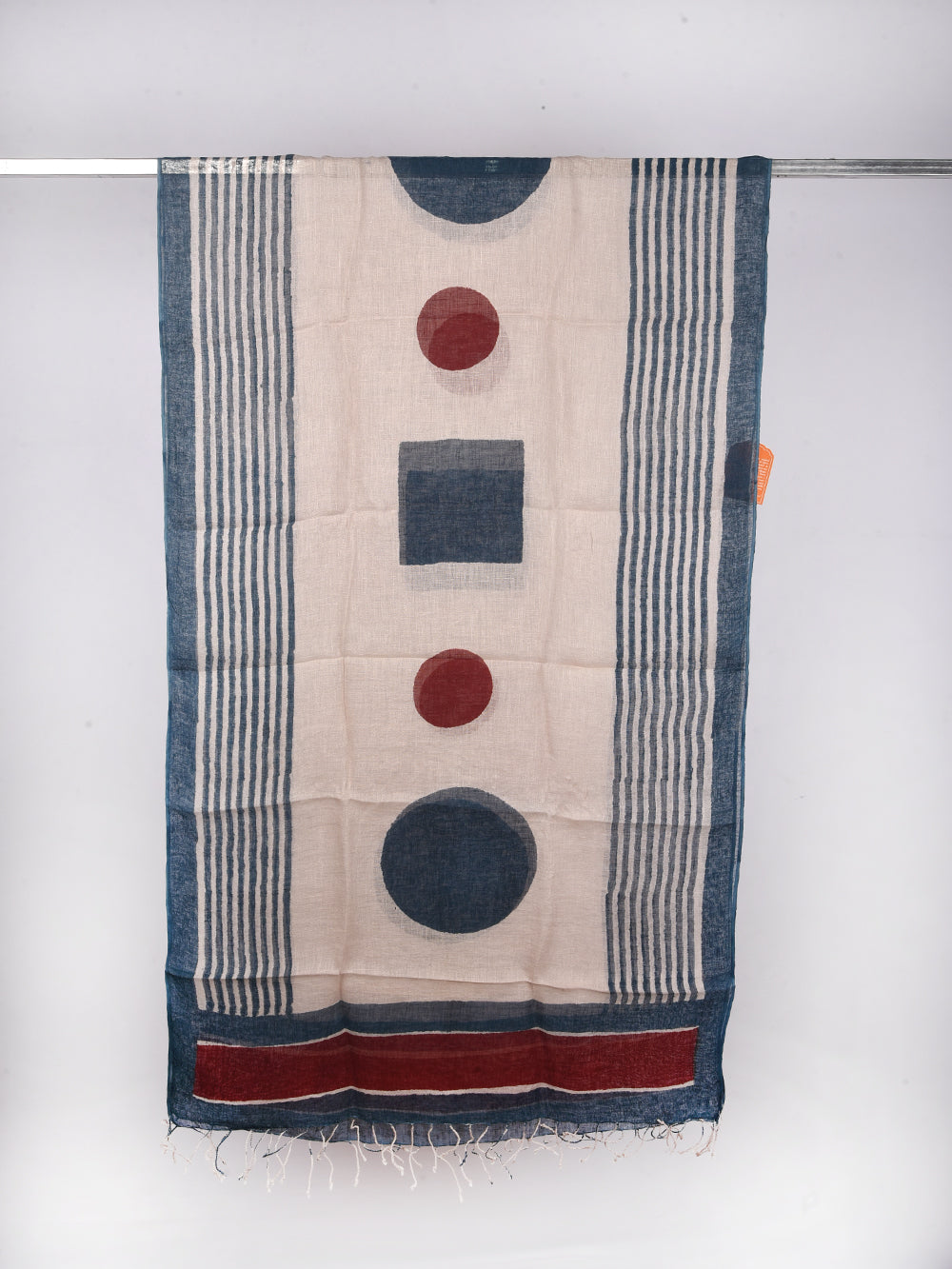 Bagru Fun Shapes Hand Printed Pure Linen Dupatta