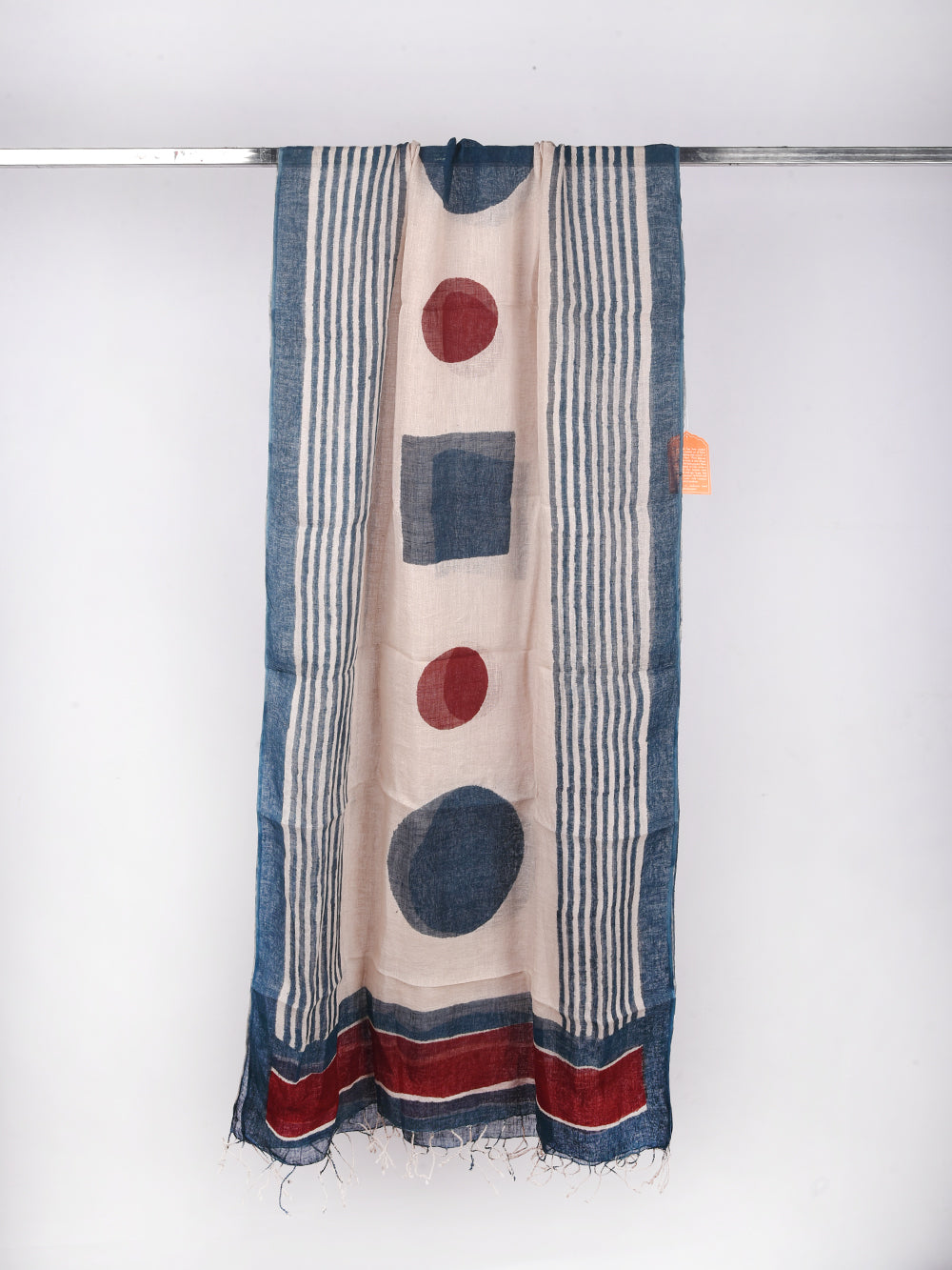 Bagru Fun Shapes Hand Printed Pure Linen Dupatta