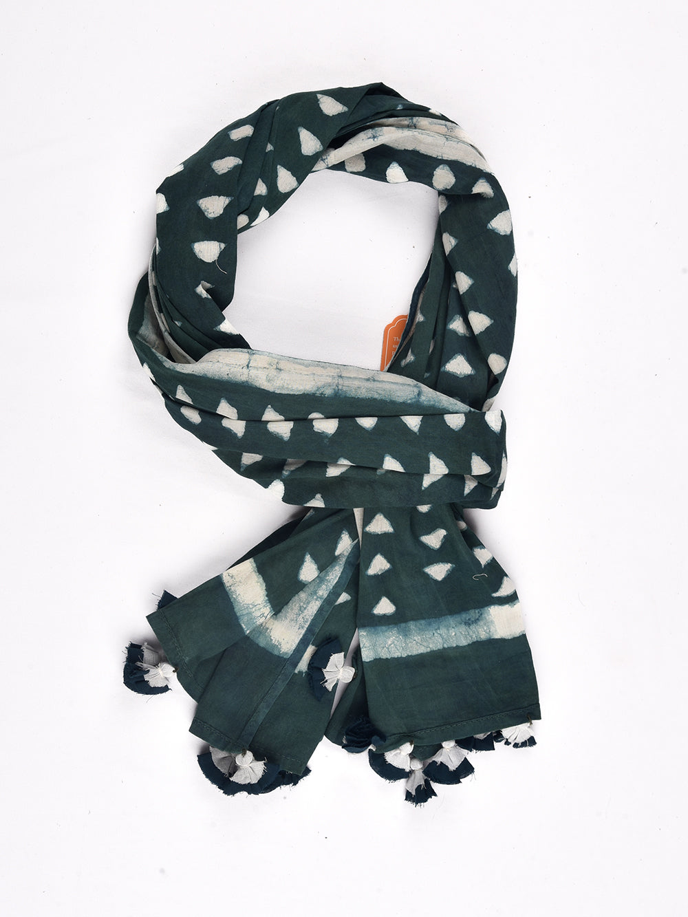 Green Dabu Nanhe Trikon Cotton Voile Block Printed Stole