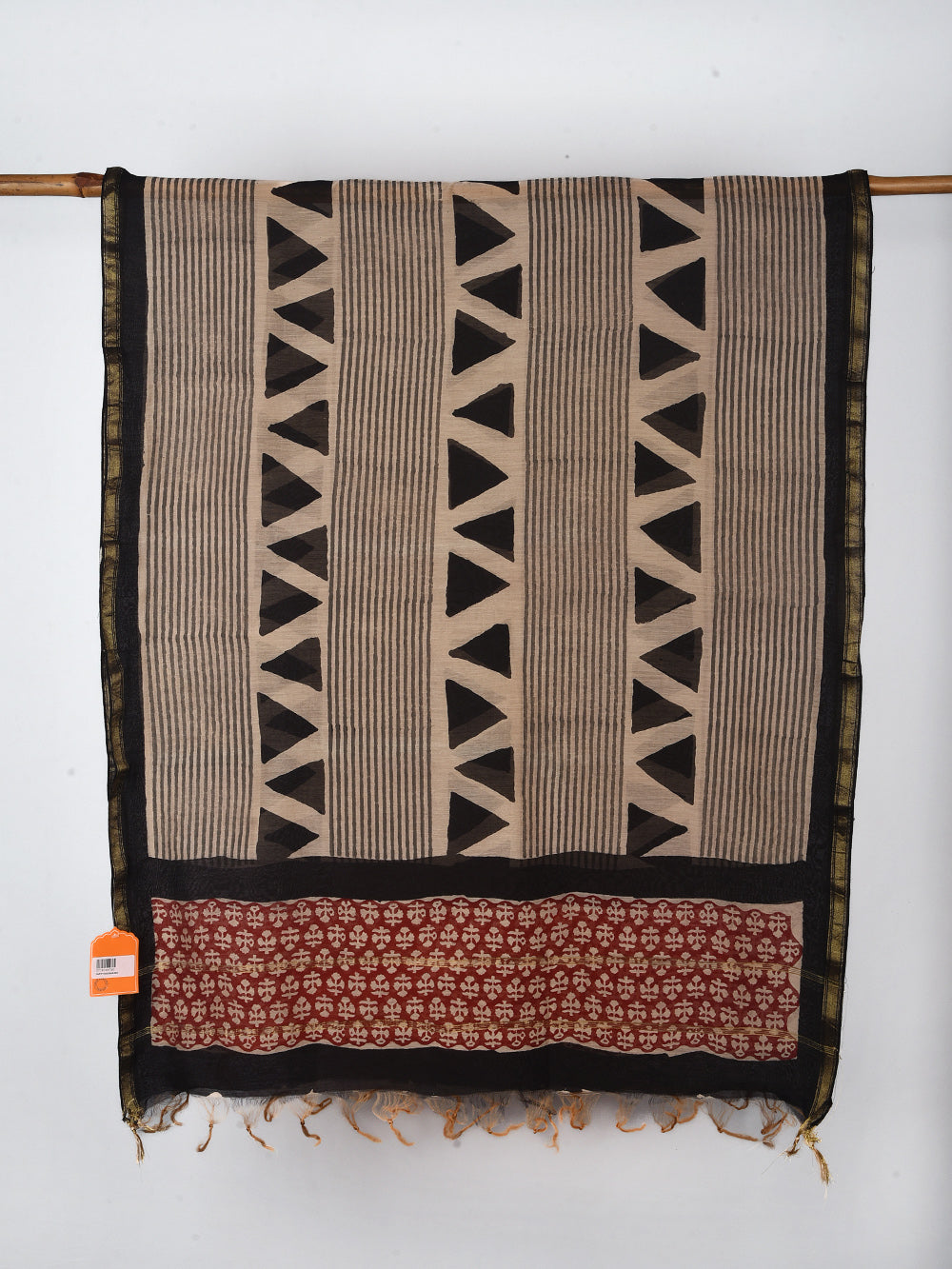 Trikon Hand Block Printed Silk Cotton Chanderi Dupatta