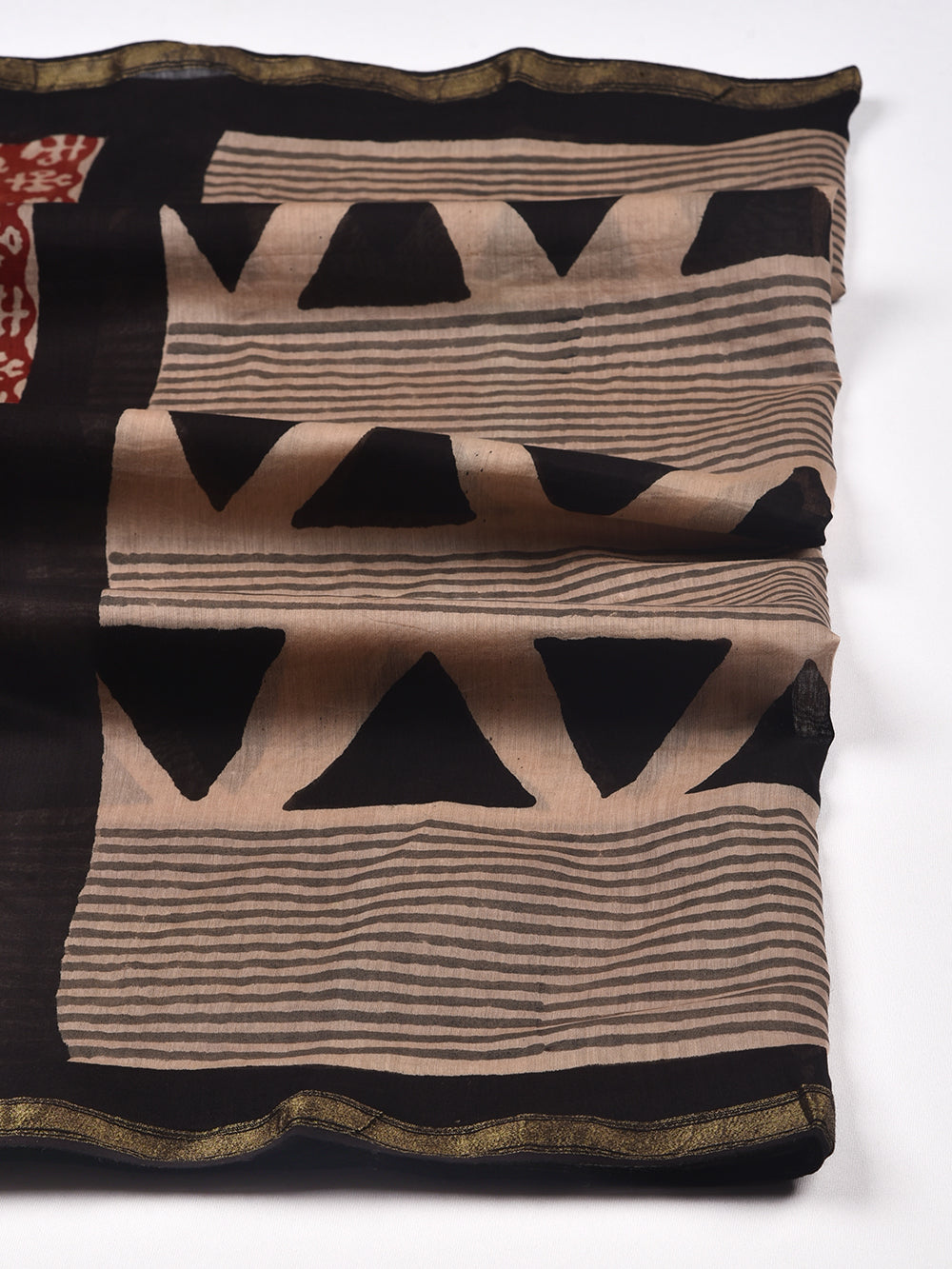 Trikon Hand Block Printed Silk Cotton Chanderi Dupatta