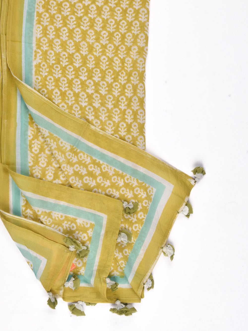 Green Sanganeri Booti Cotton Voile Block Printed Stole