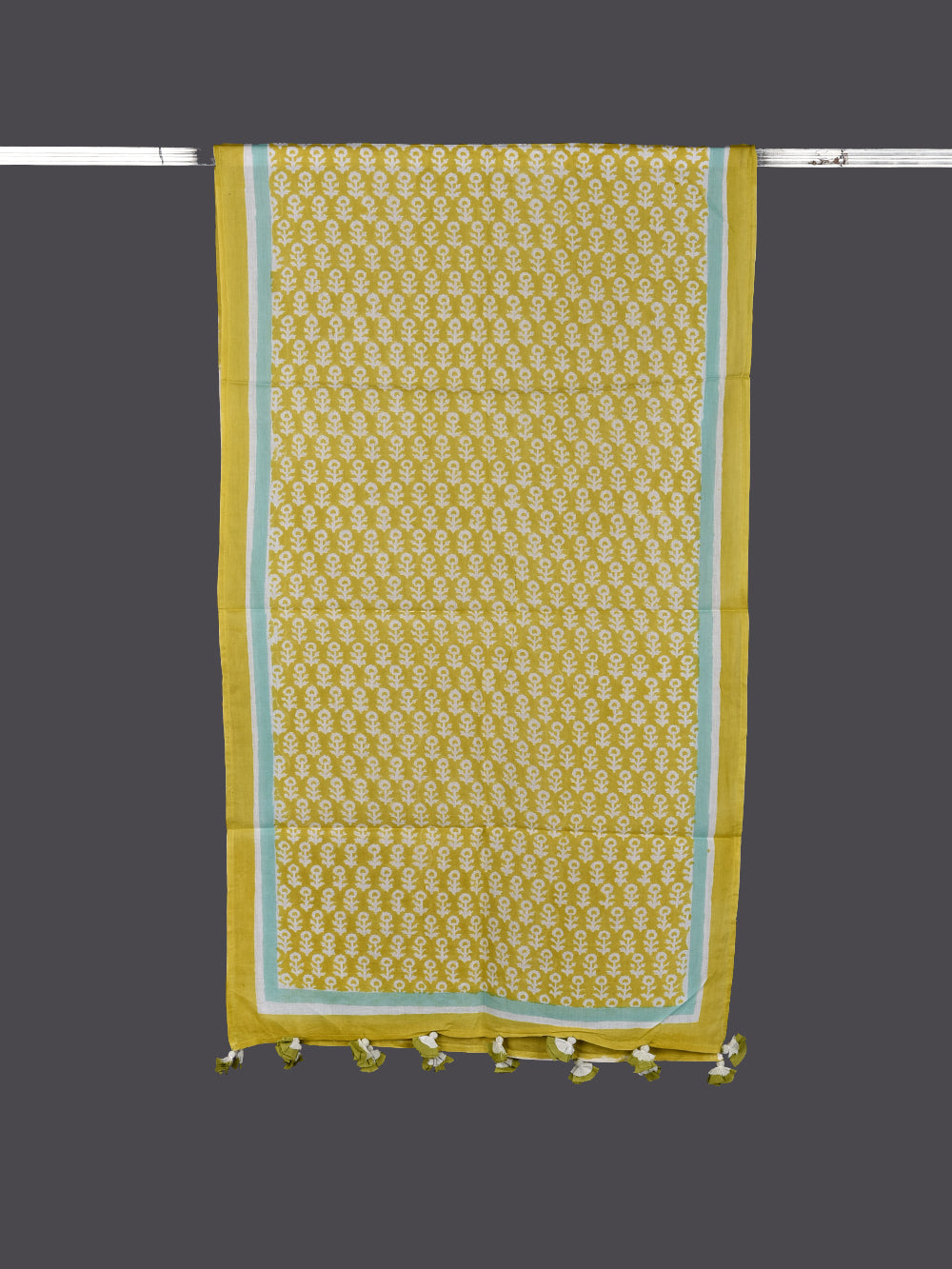 Green Sanganeri Booti Cotton Voile Block Printed Stole