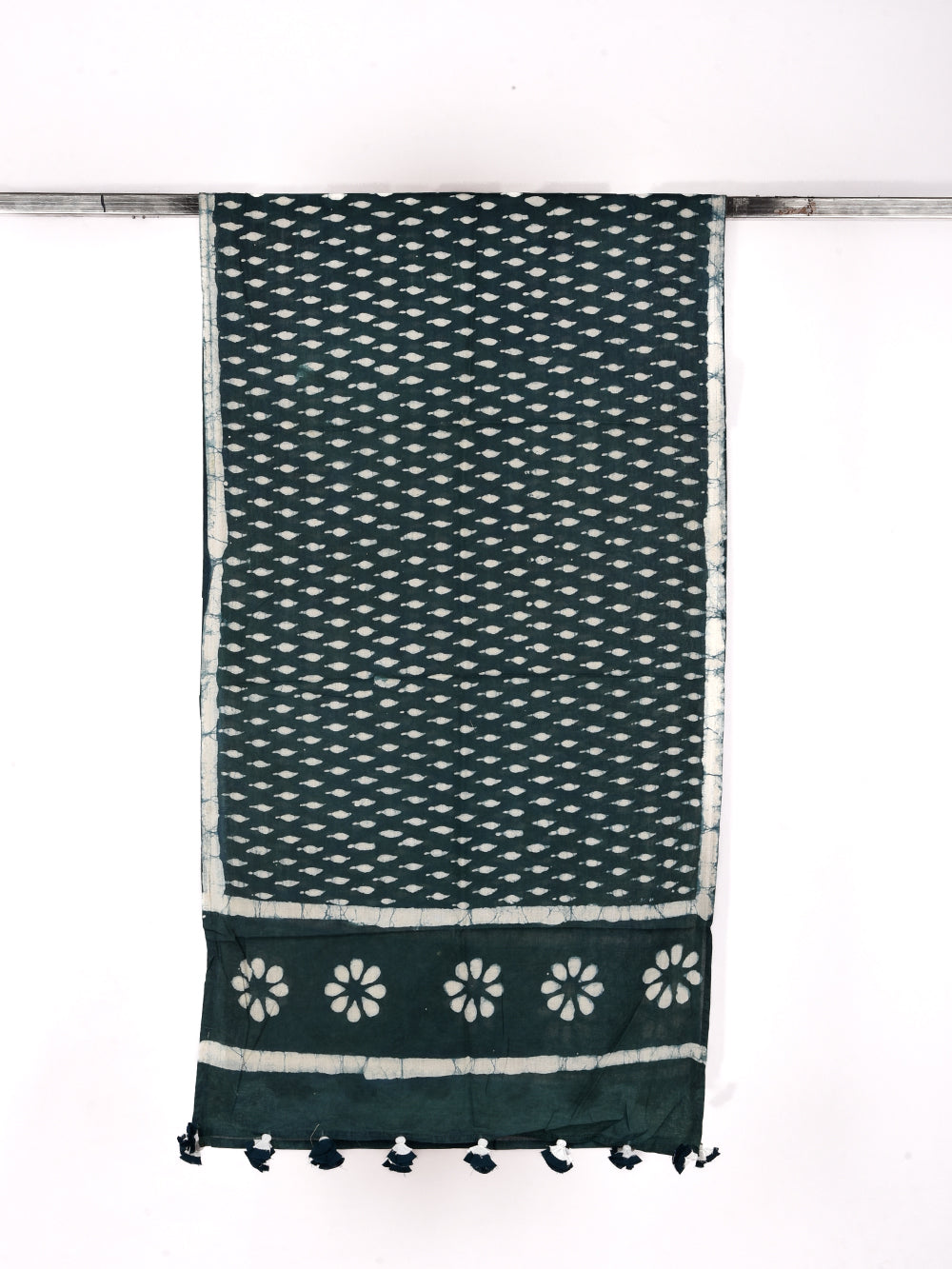 Green Dabu Kairi Booti Cotton Voile Block Printed Stole