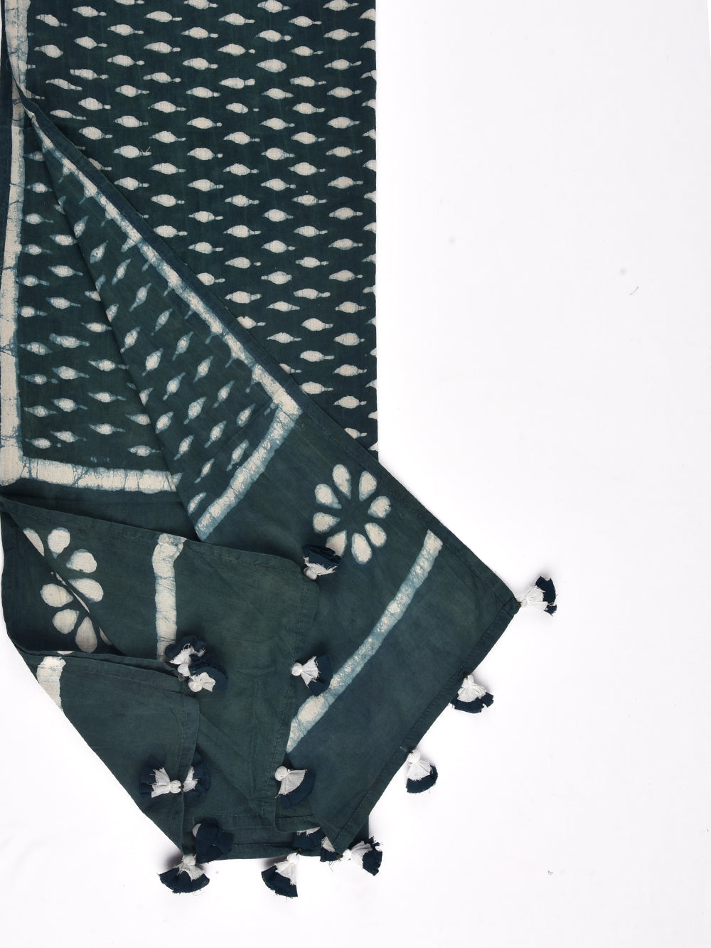 Green Dabu Kairi Booti Cotton Voile Block Printed Stole