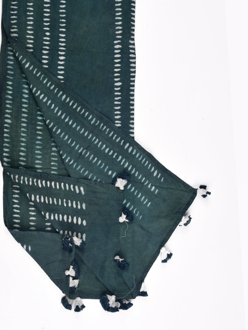 Green Dabu Parallel Lines Cotton Voile Block Printed Stole