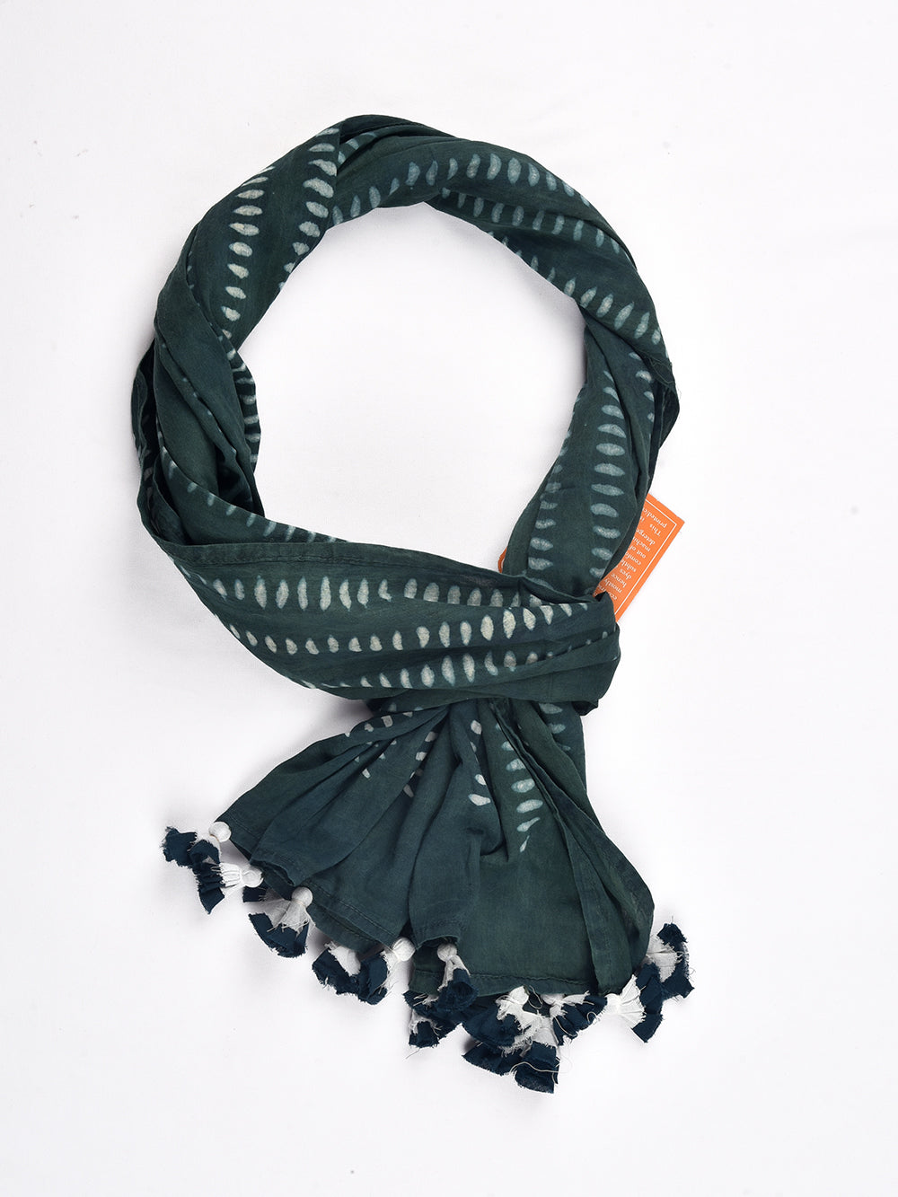 Green Dabu Parallel Lines Cotton Voile Block Printed Stole