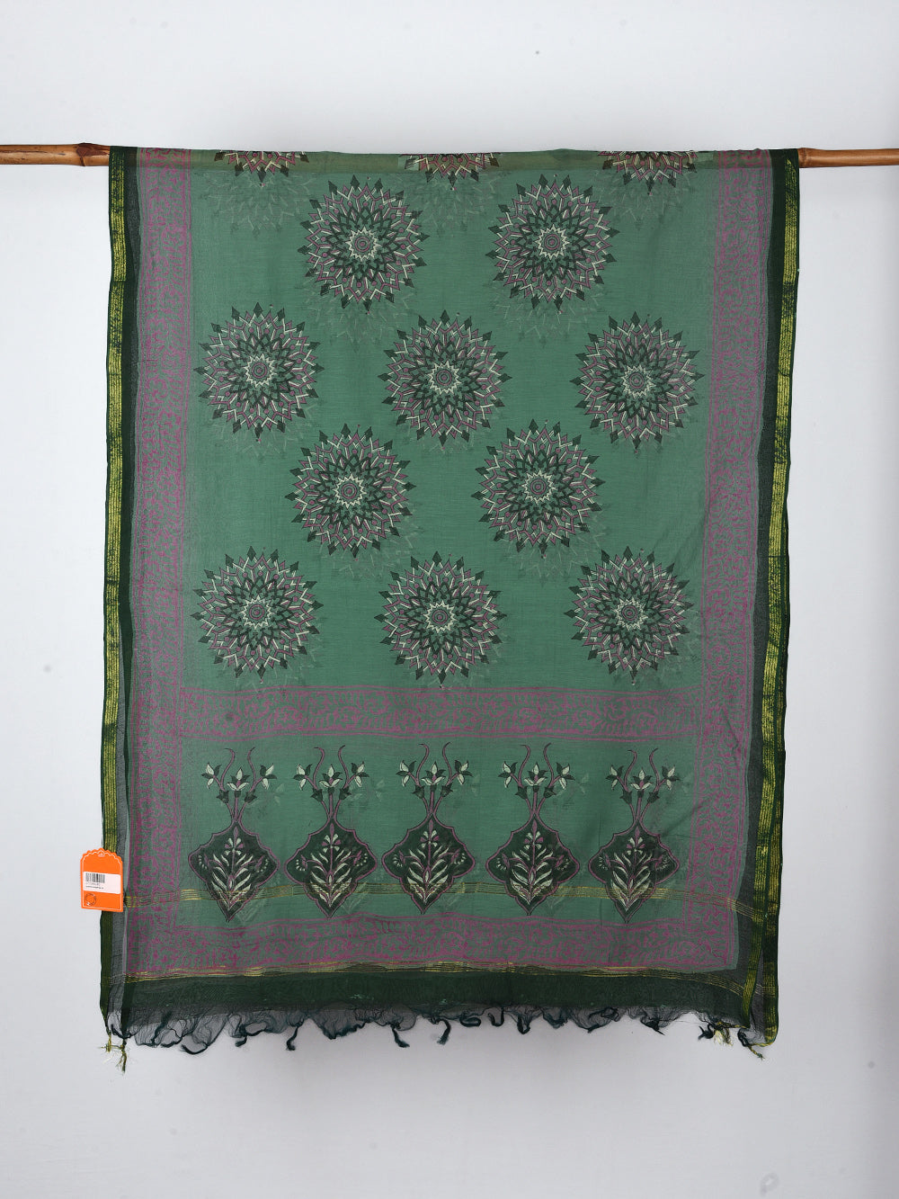 Mandala Hand Block Printed Silk Cotton Chanderi Dupatta