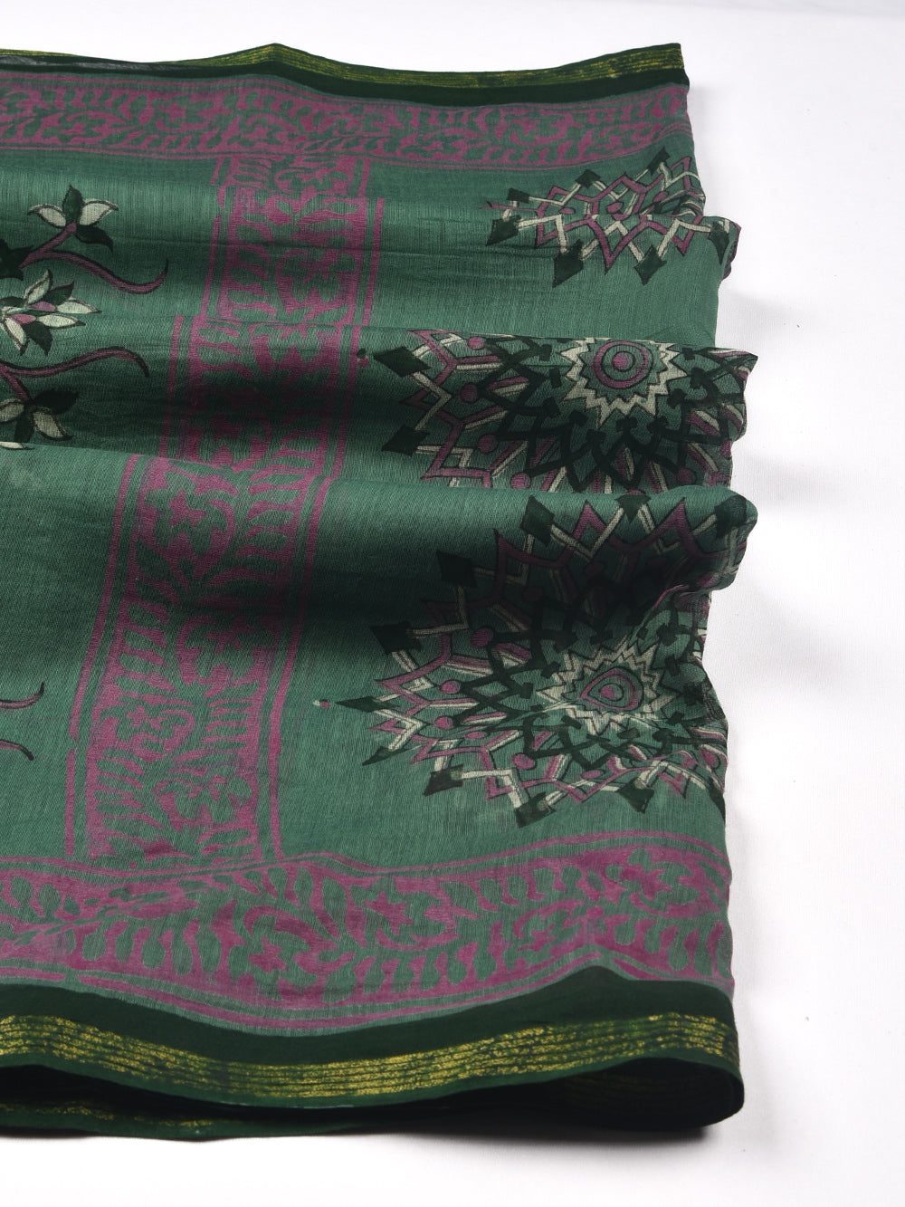 Mandala Hand Block Printed Silk Cotton Chanderi Dupatta