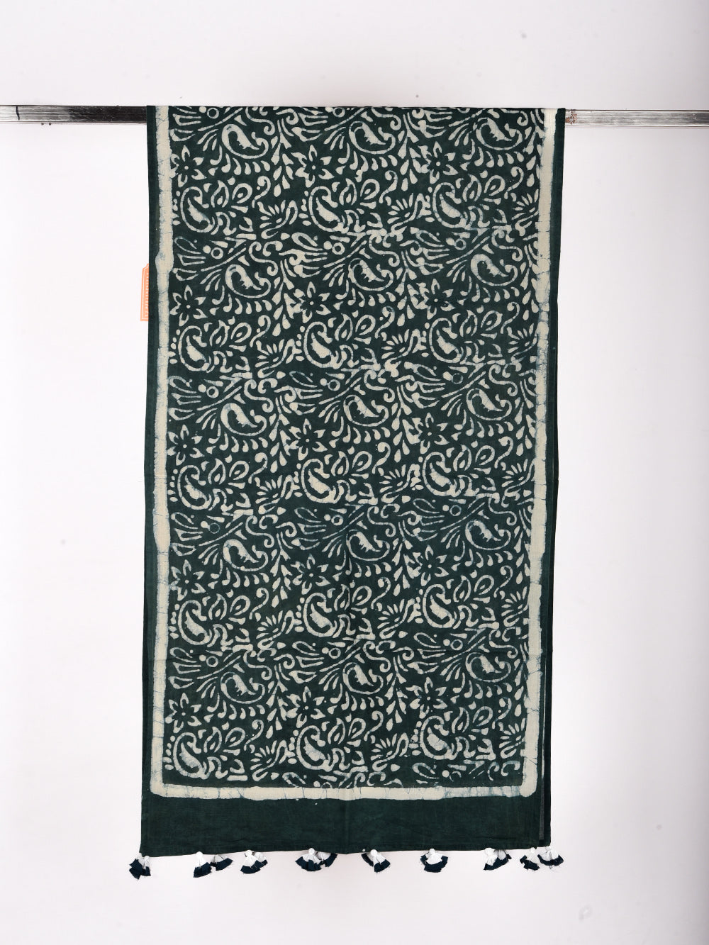 Green Dabu Kairi Jaal Cotton Voile Block Printed Stole