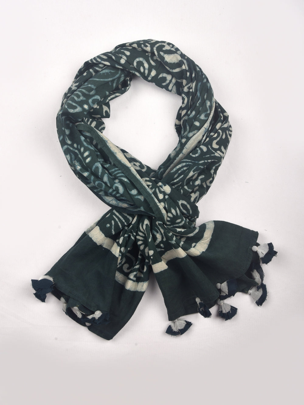 Green Dabu Kairi Jaal Cotton Voile Block Printed Stole