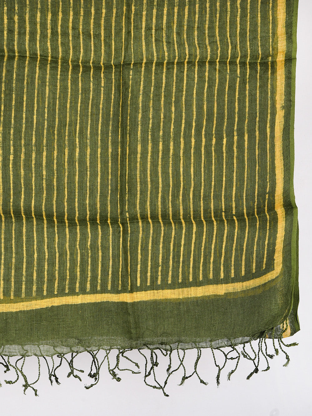 Green Stripes Hand Printed Pure Linen Dupatta