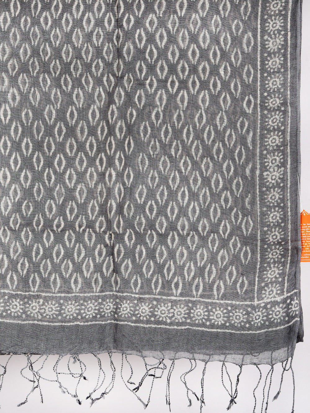 Grey Brackets Hand Printed Pure Linen Dupatta