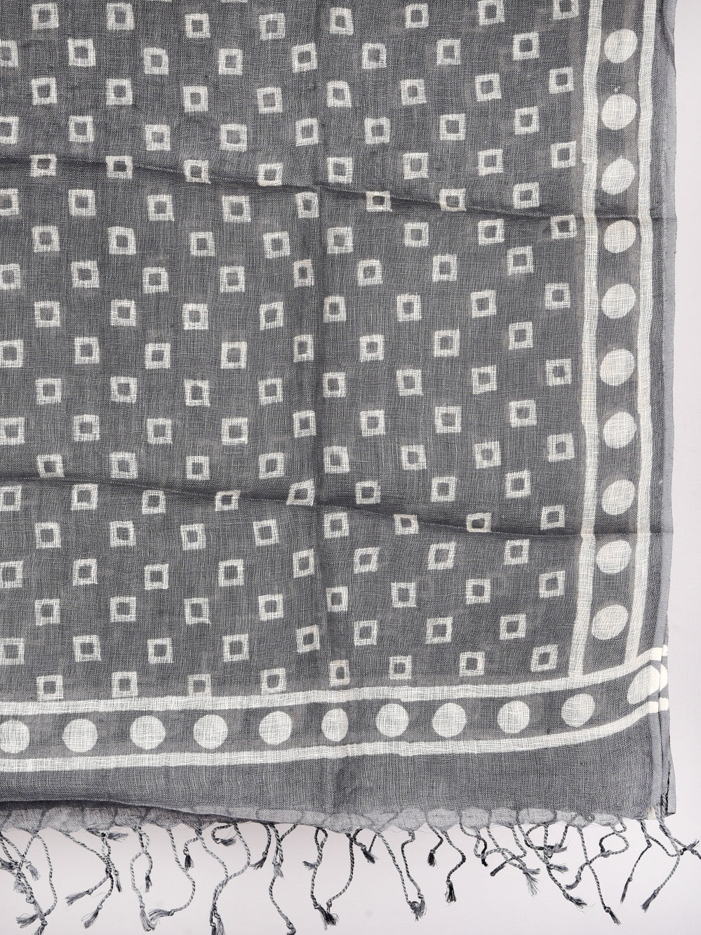 Grey Chowk Hand Printed Pure Linen Dupatta