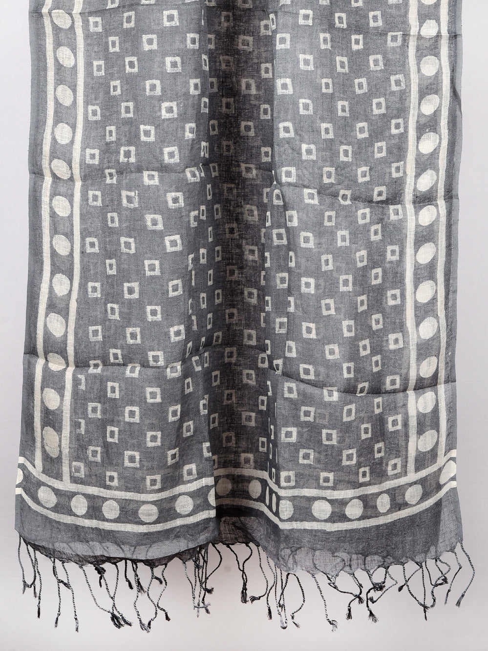 Grey Chowk Hand Printed Pure Linen Dupatta