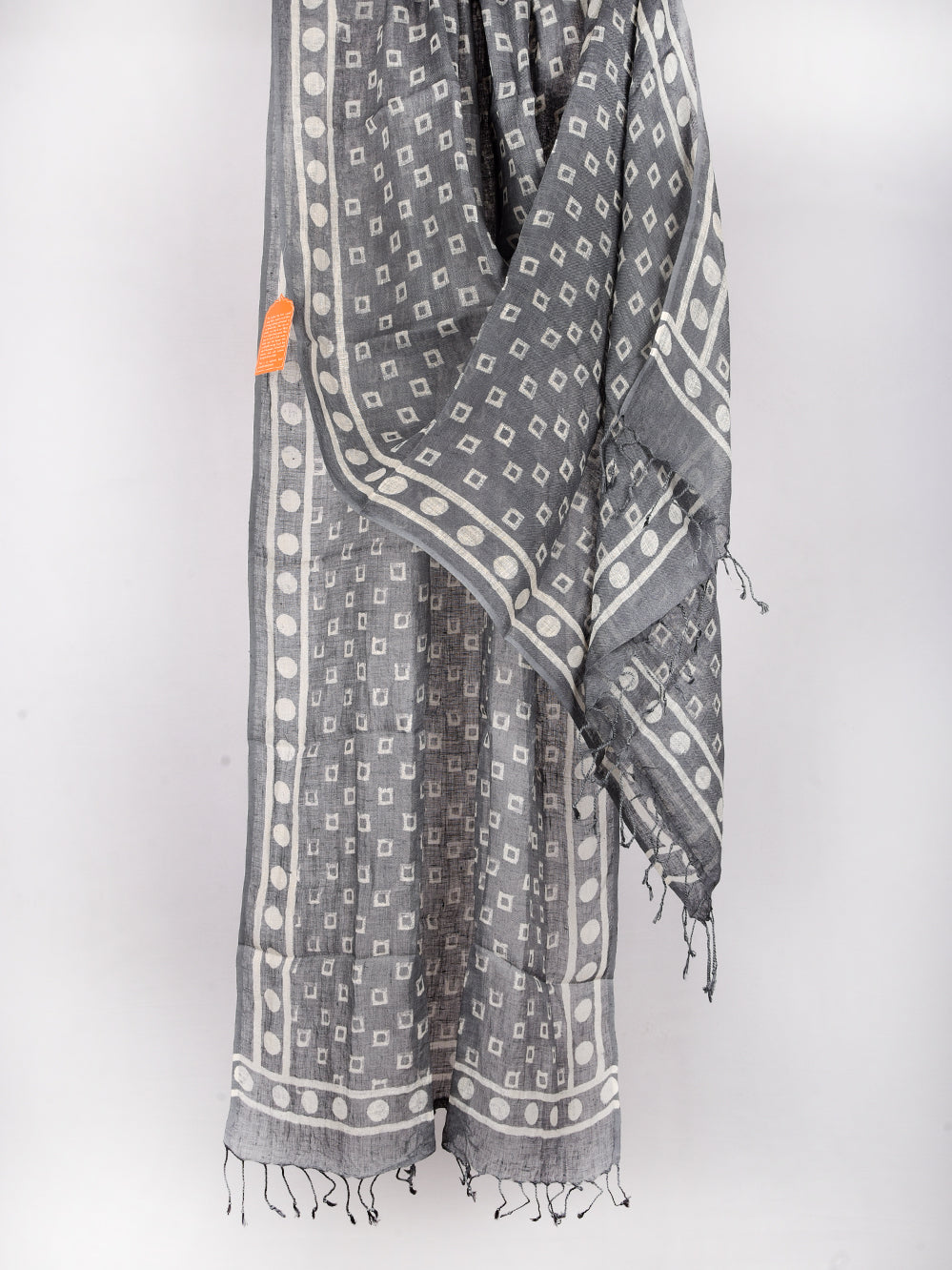 Grey Chowk Hand Printed Pure Linen Dupatta