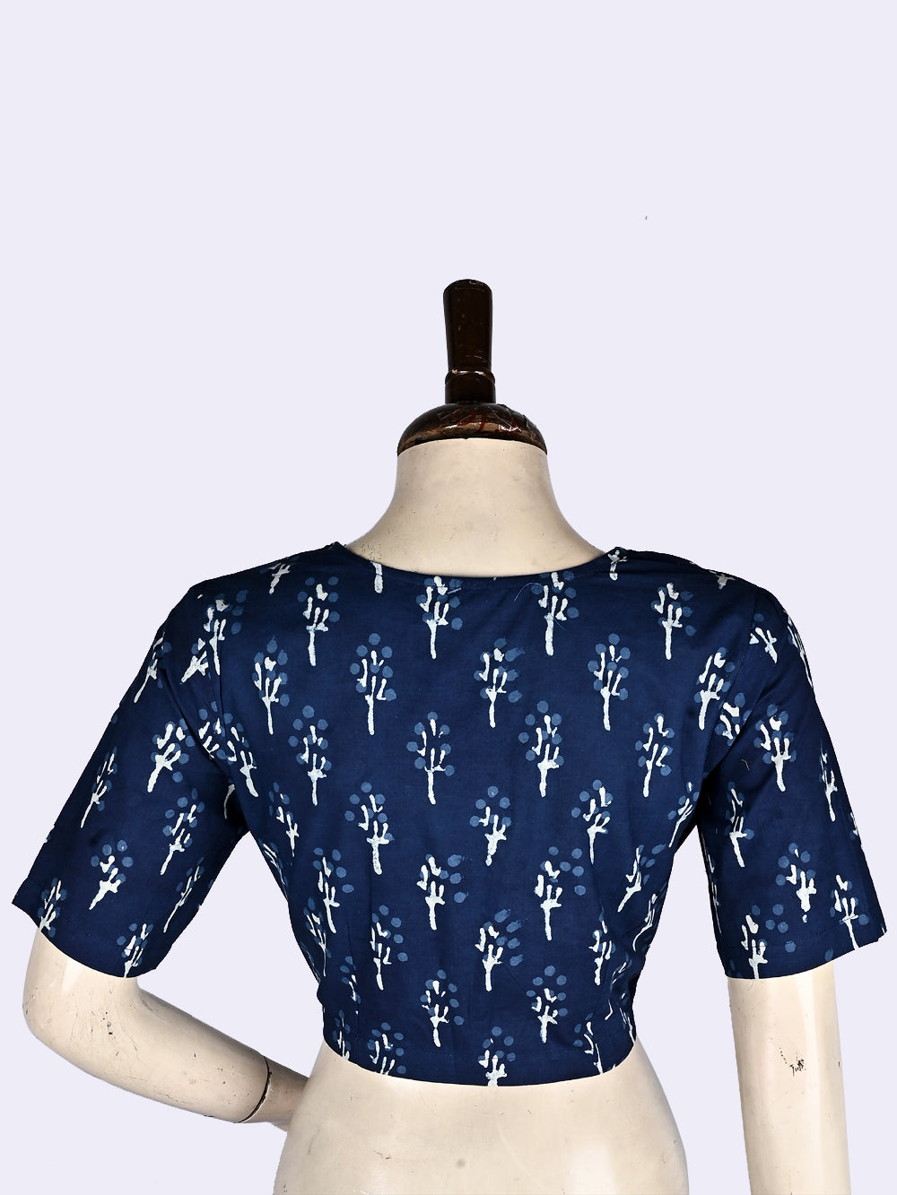 Indigo Polka Angrakha Hand Block Printed Cotton Blouse