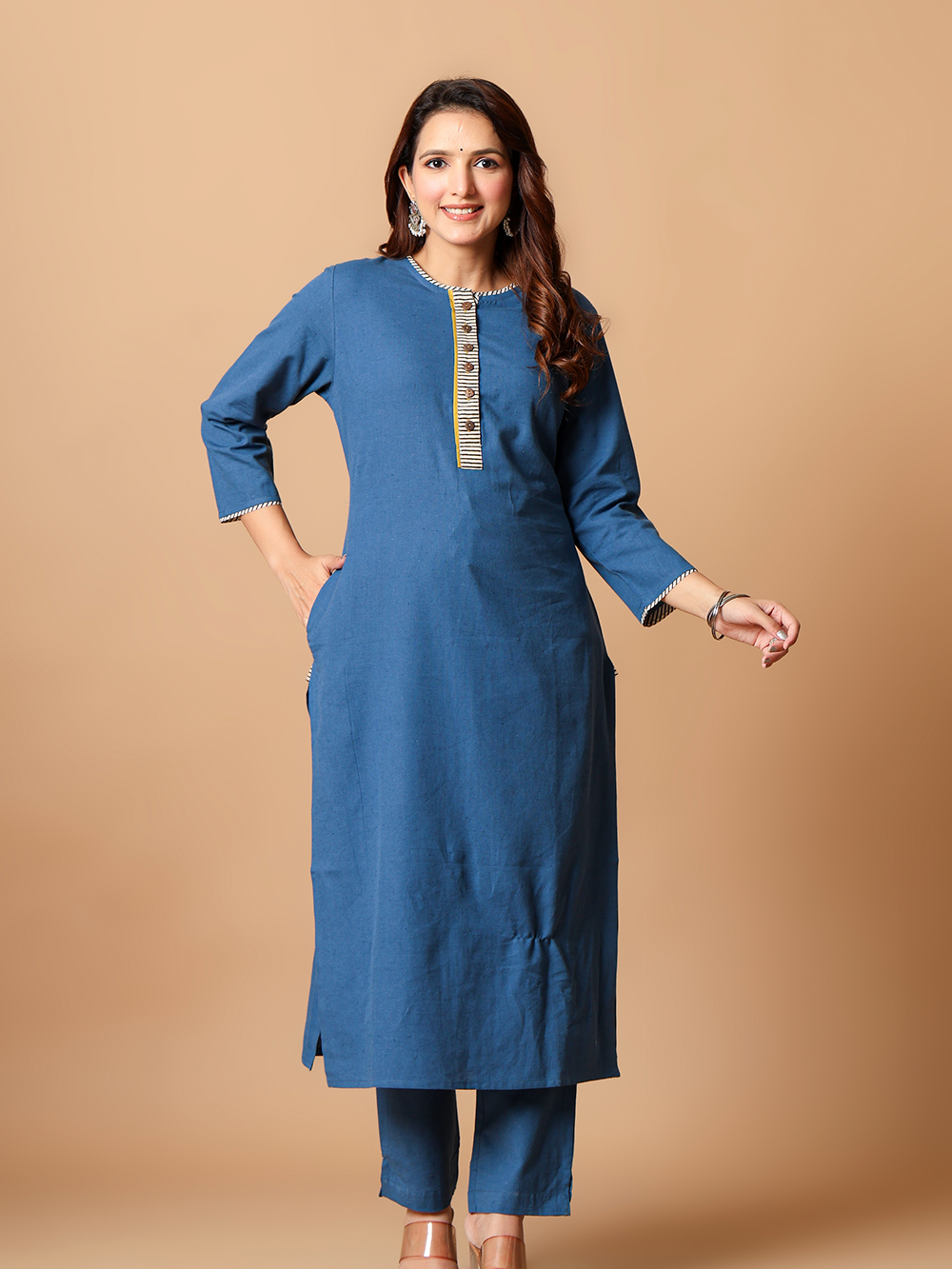 Indigo Blue Cotton flax Rozaana Kurta