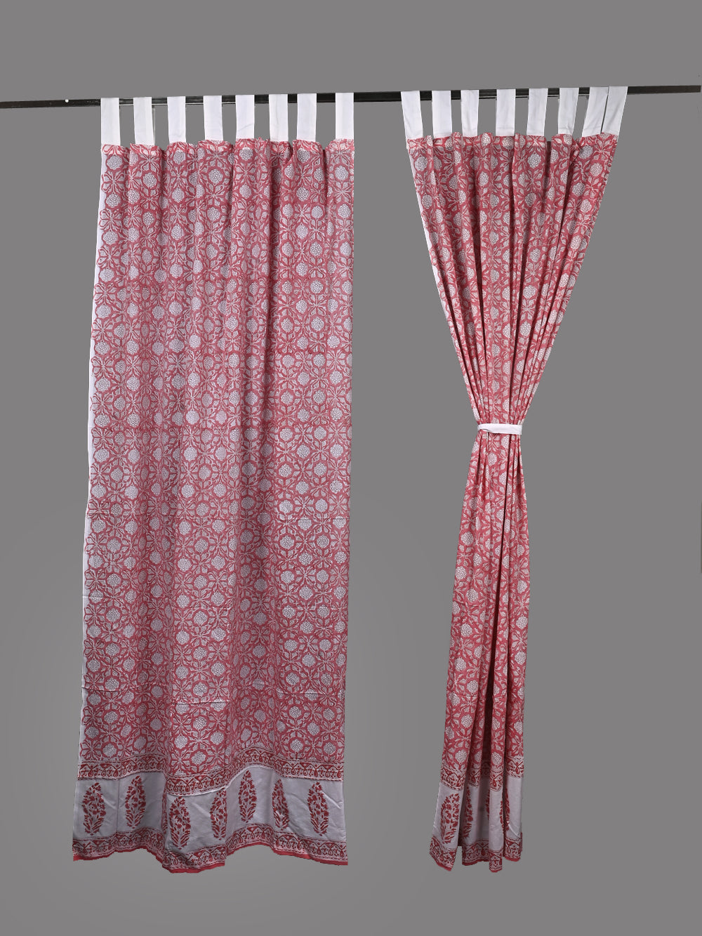 Hand Block Printed Gulabi Mogra Cotton Curtain Set