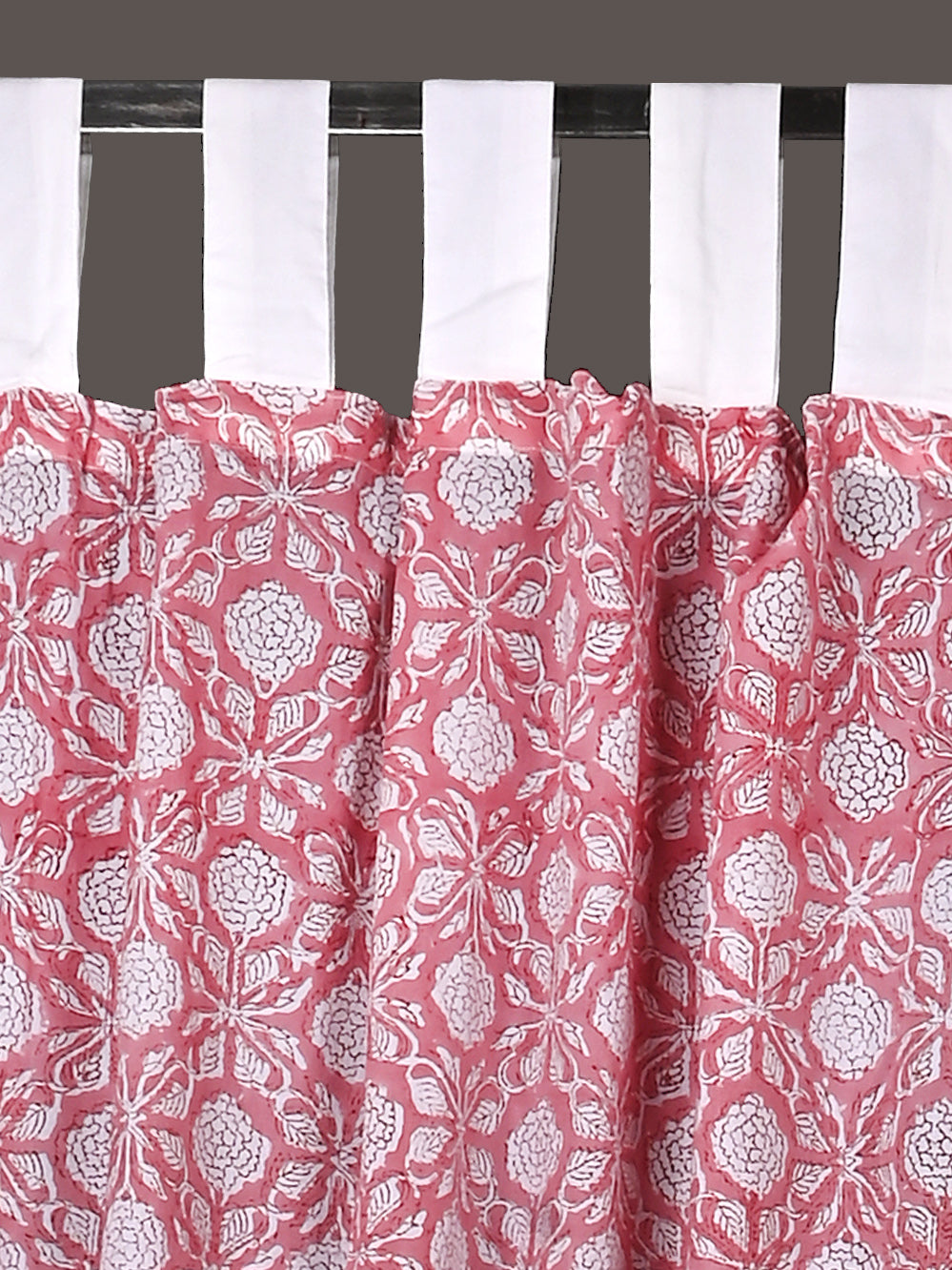 Hand Block Printed Gulabi Mogra Cotton Curtain Set