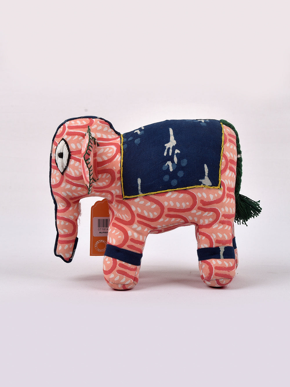 Elephant Pink-Indigo Hand Block Printed Fabric Soft Toy