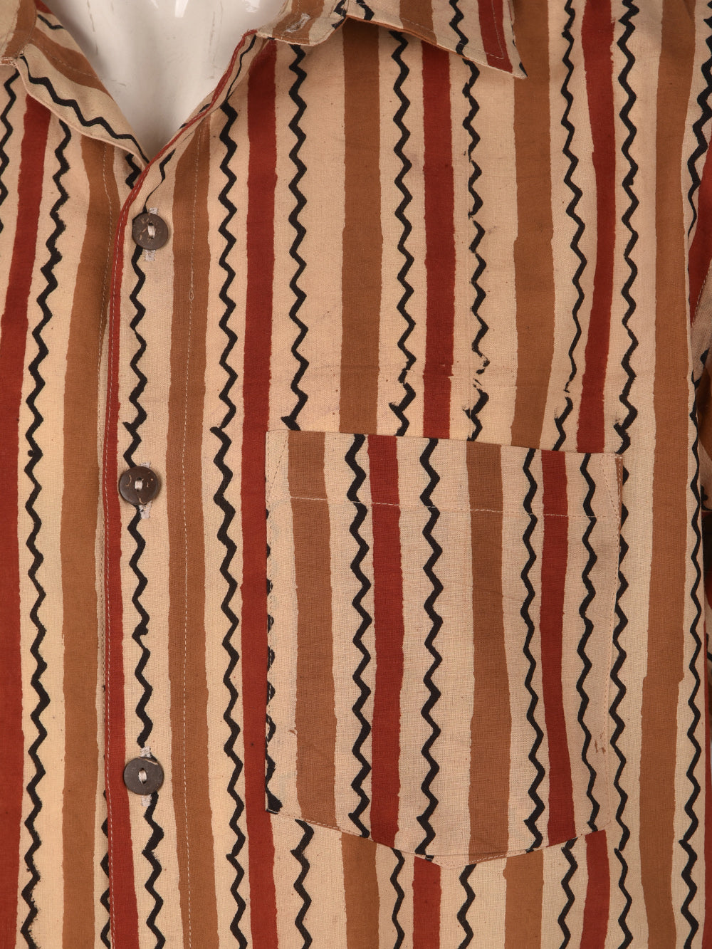 Bagru Stripe-Ziggy Cotton Mens Half Sleeve Shirts