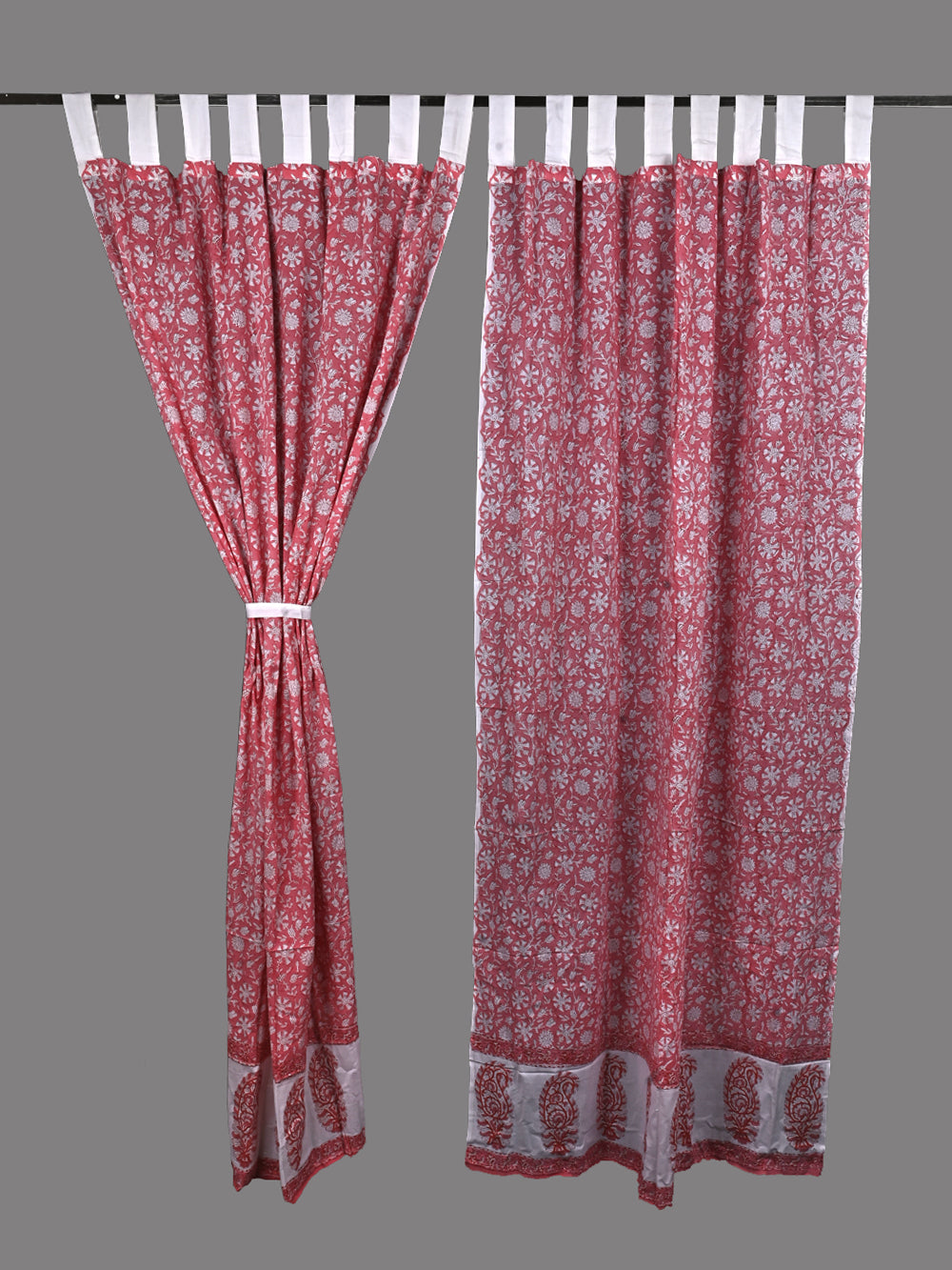 Hand Block Printed Gulabi Floral Cotton Curtain Set