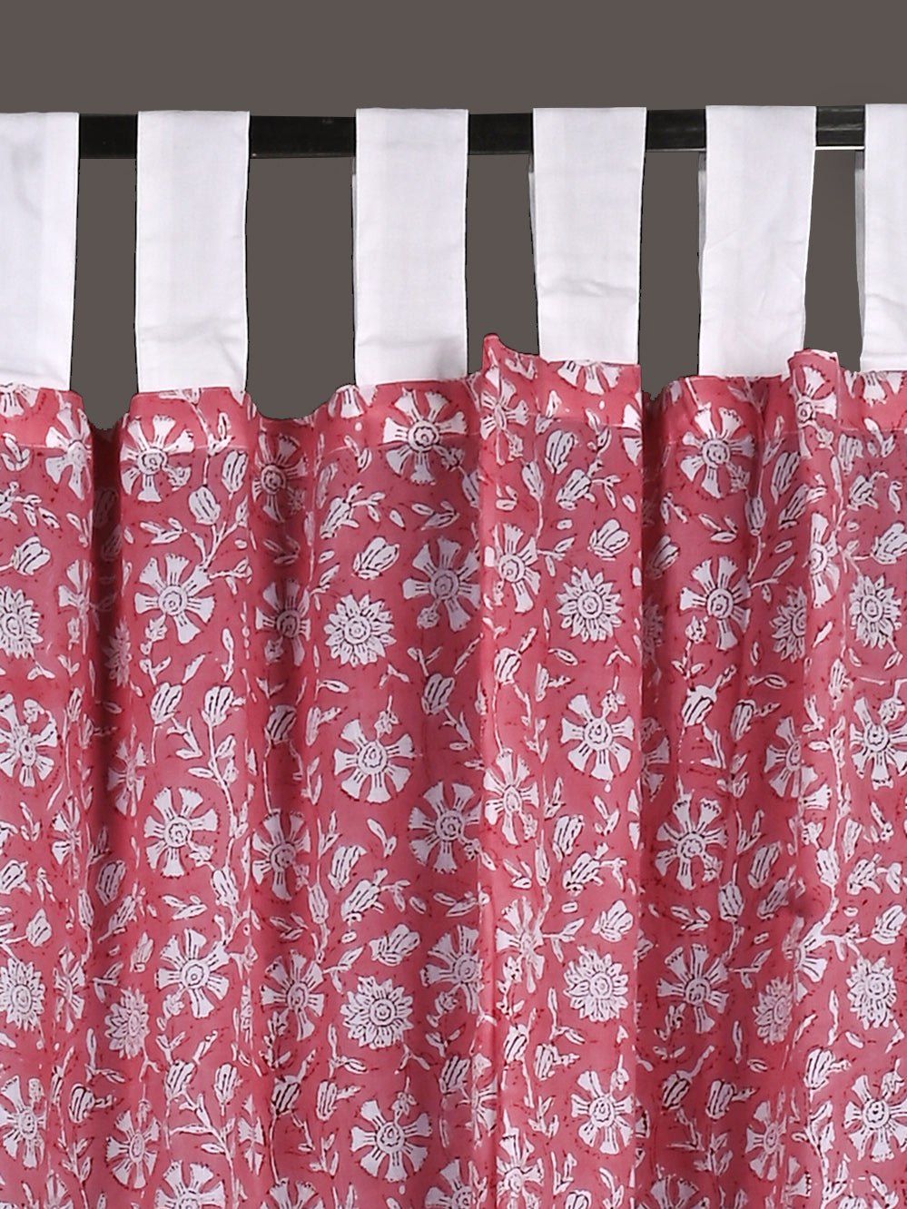 Hand Block Printed Gulabi Floral Cotton Curtain Set