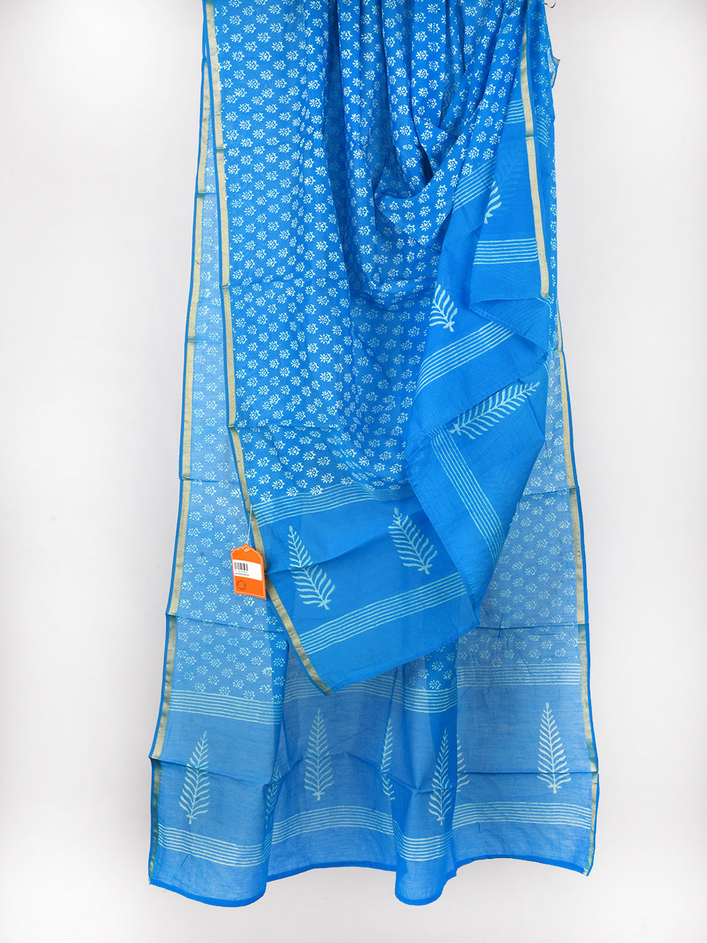 Blue Choti Booti Hand Block Printed Mono Chanderi Dupatta